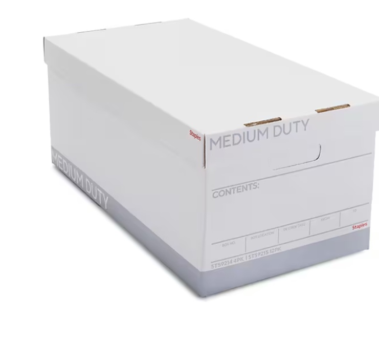 Medium Duty 60% Recycled EZ Fold Corrugated File Box Lift Off Lid, Letter Size, White/Gray, 12/Carton