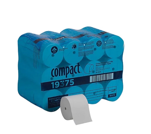 COMPACT 19375 2-Ply White Coreless Bath Tissue Toilet Paper - Pack of 36