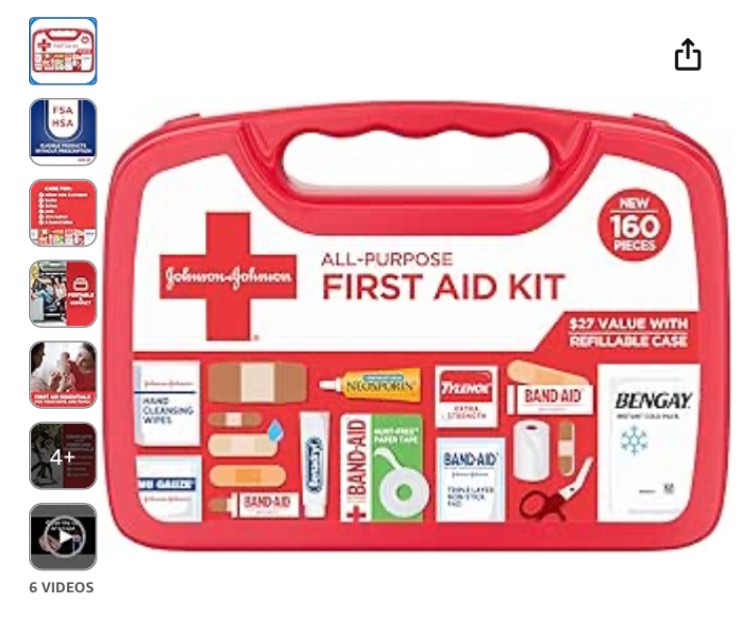 johnson & johnson all-purpose portable compact first aid kit for minor cuts, scrapes, sprains & burns, ideal for home, car, travel, camping and outdoor emergencies, 160 pieces