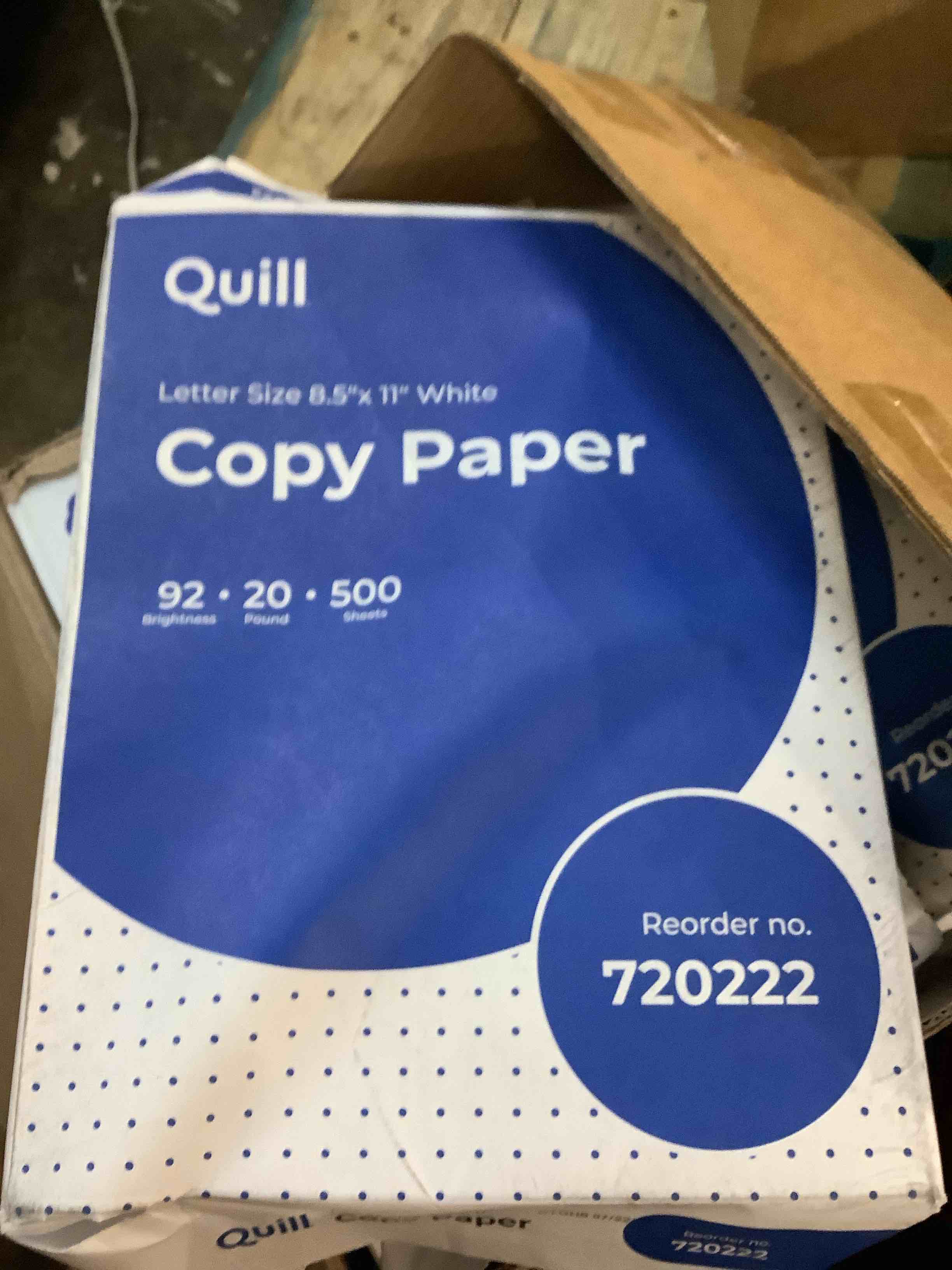 Quill Brand® 8.5  x 11  Copy Paper  20 lbs.  92 Brightness  500 Sheets/Ream  4 Reams/CT (720222CT)