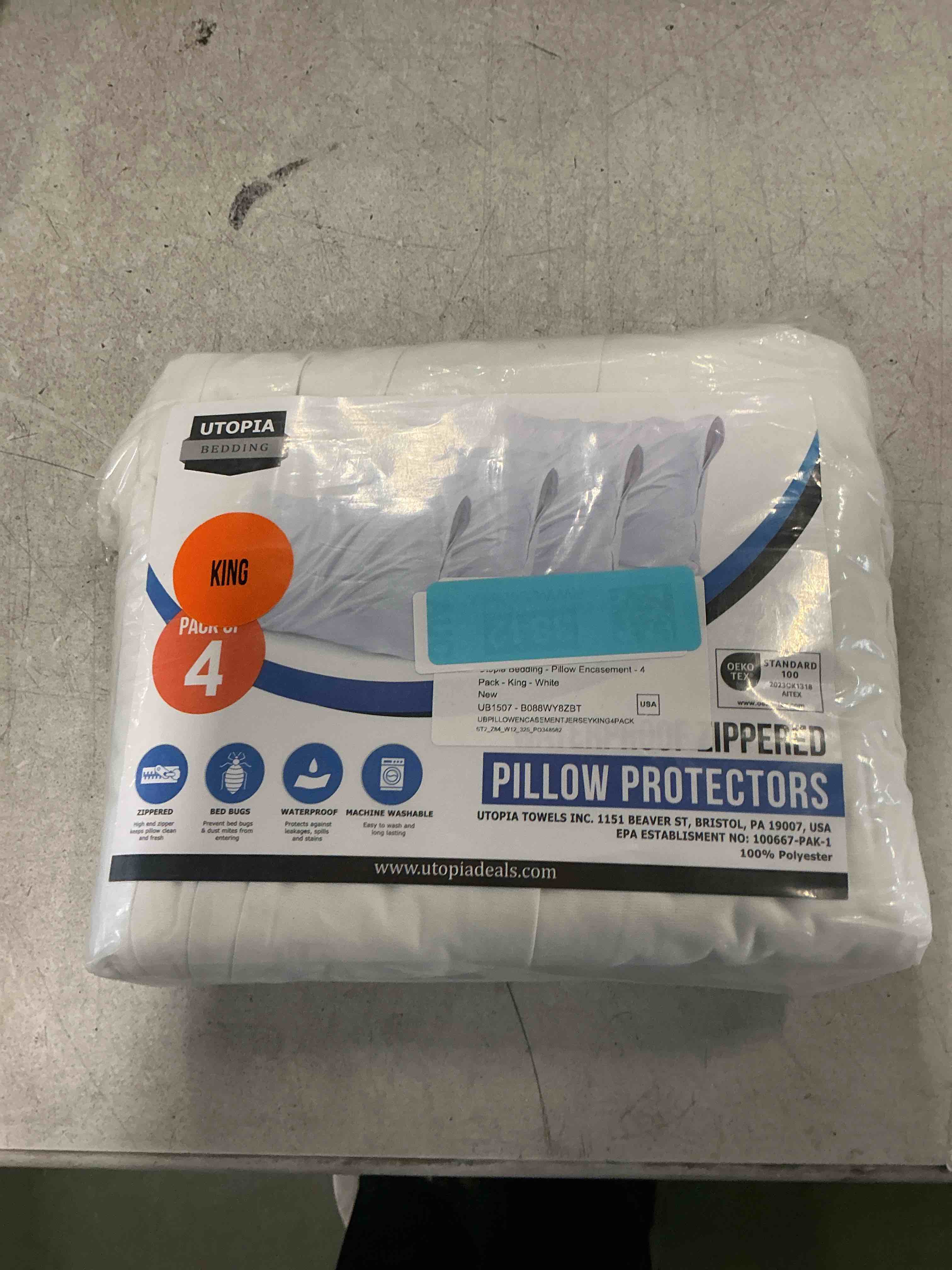 Condition photo showing As Is for Utopia Bedding Throw Pillows (Set of 4, White), 18 x 18 Inches Pillows for Sofa, Bed and Couch Decorative Stuffer Pillow 18x18 Inch 4