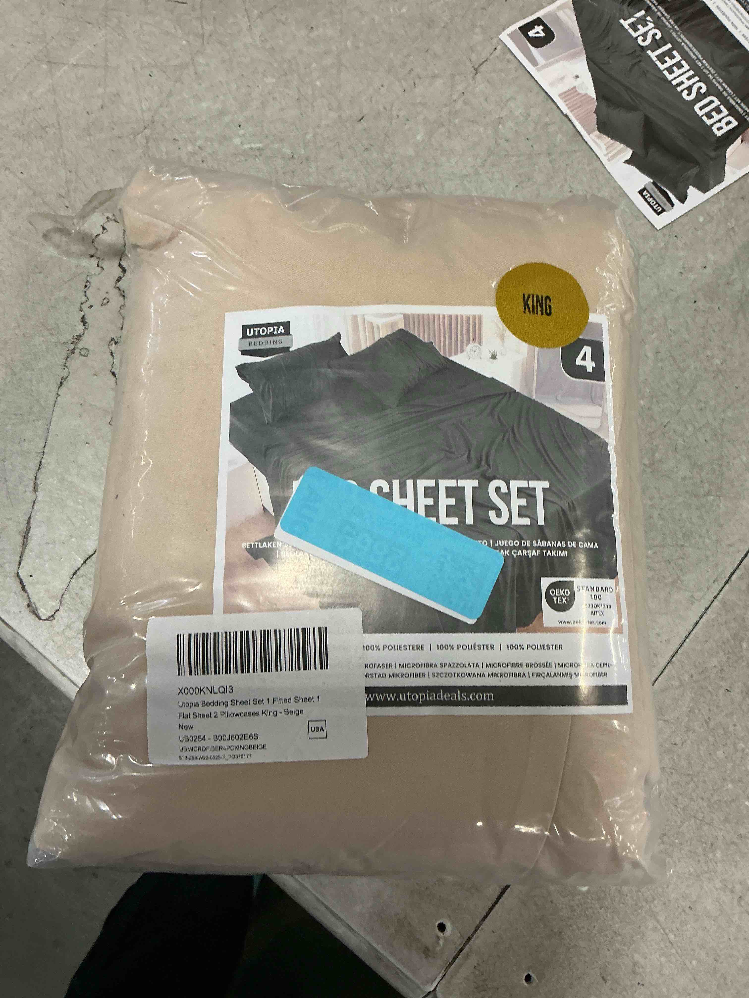 Condition photo showing item condition for Utopia Bedding King Size 4 Piece Sheet Set - Brushed Microfiber - Soft Bed Sheets for King Size Bed - Includes 1 Fitted, 1 Flat, & 2 Pillow Cases - Deep Pocket (Beige)