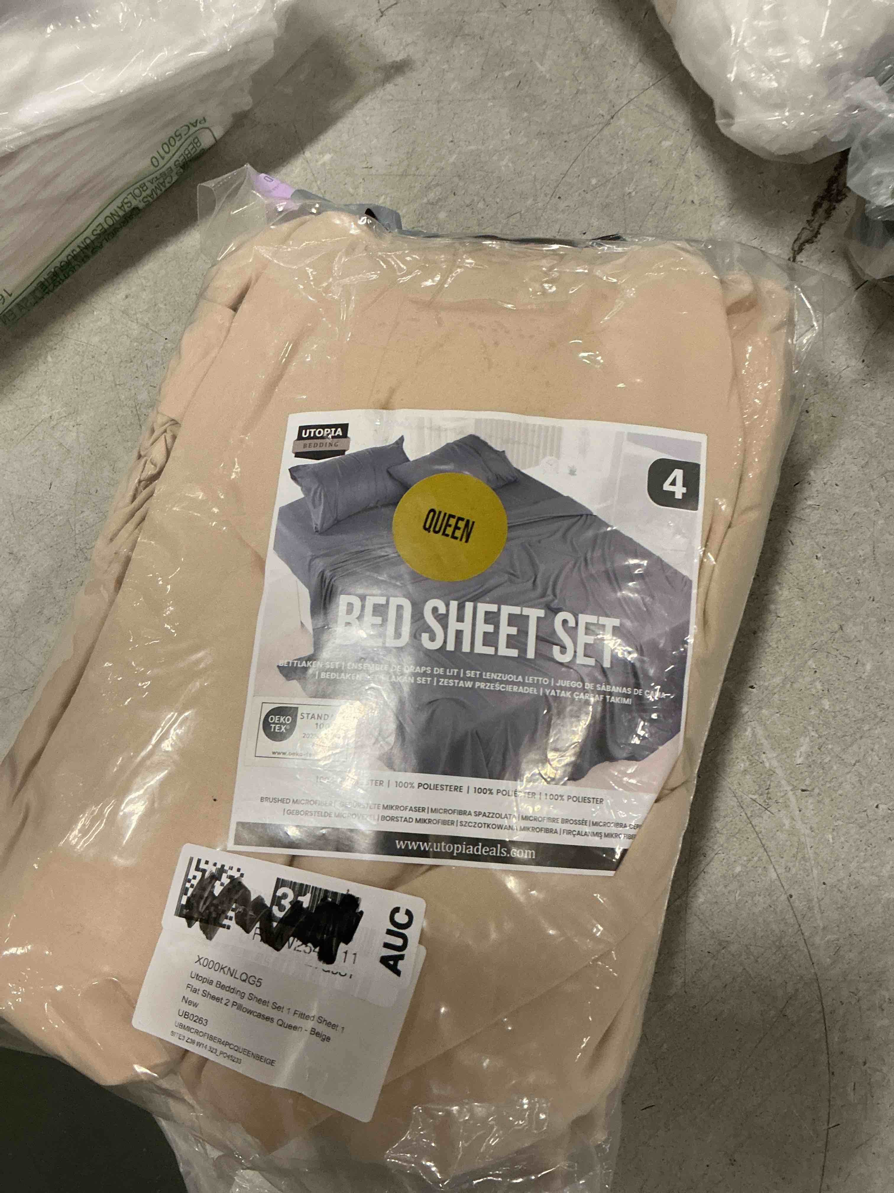 Condition photo showing As Is for Utopia Bedding Full Sheet Set – 4 Piece Bed Sheets for Full Size Bed, Soft and Breathable Microfiber, Includes 1 Fitted Sheet, 1 Flat Sheet and 2 Pillowcases (Beige) Beige Full