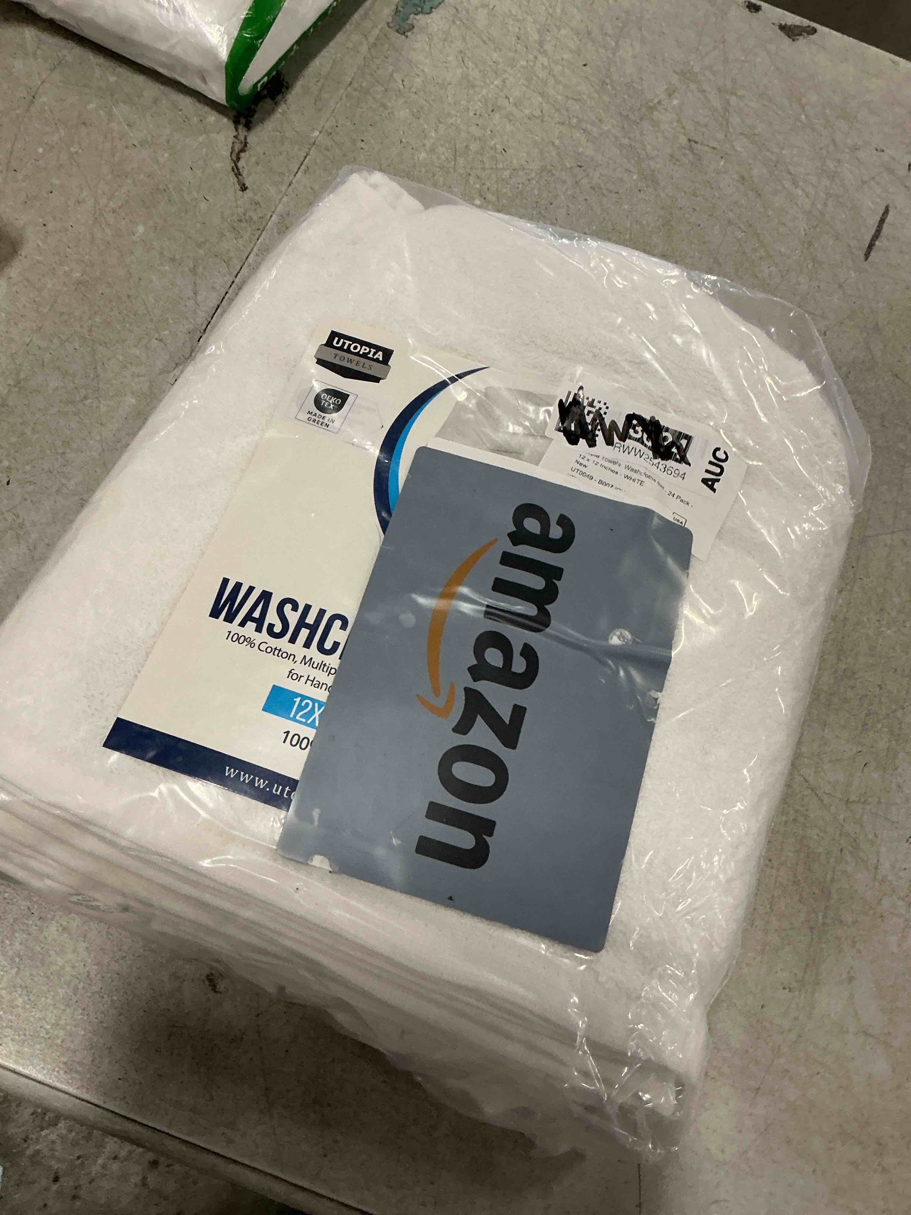 Condition photo showing As Is for Utopia Towels 24 Pack Cotton Washcloths Set, 100% Ring Spun Cotton, Premium Quality Flannel Face Cloths, Highly Absorbent and Soft Feel Fingertip Towels, White White 24