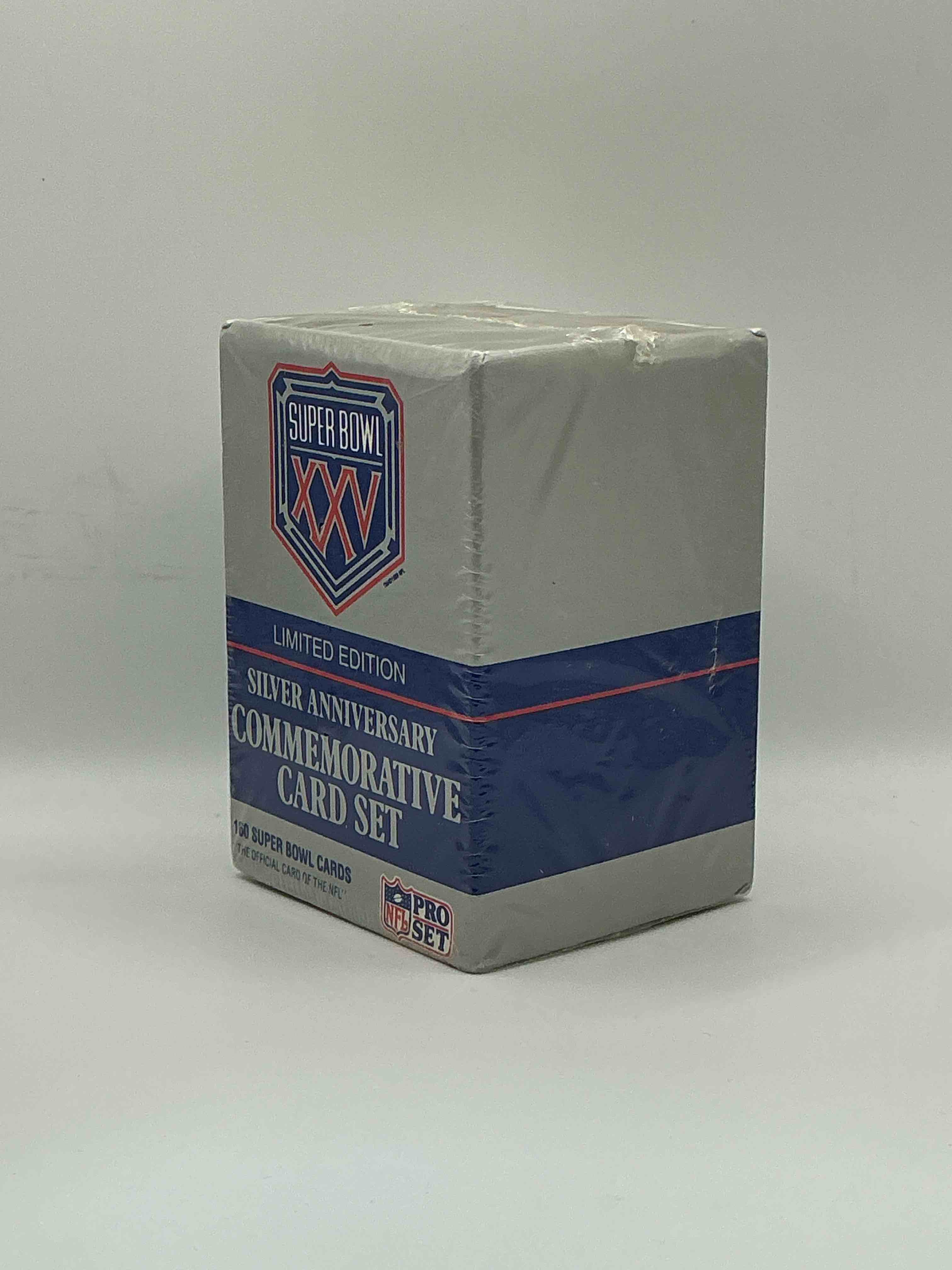 Condition photo showing New/Like New for Limited Edition Super Bowl XXV PRO SET Silver Anniversary Card Set! 160 Super Bowl Cards In This Unopened Commemorative Card Set! Wow!