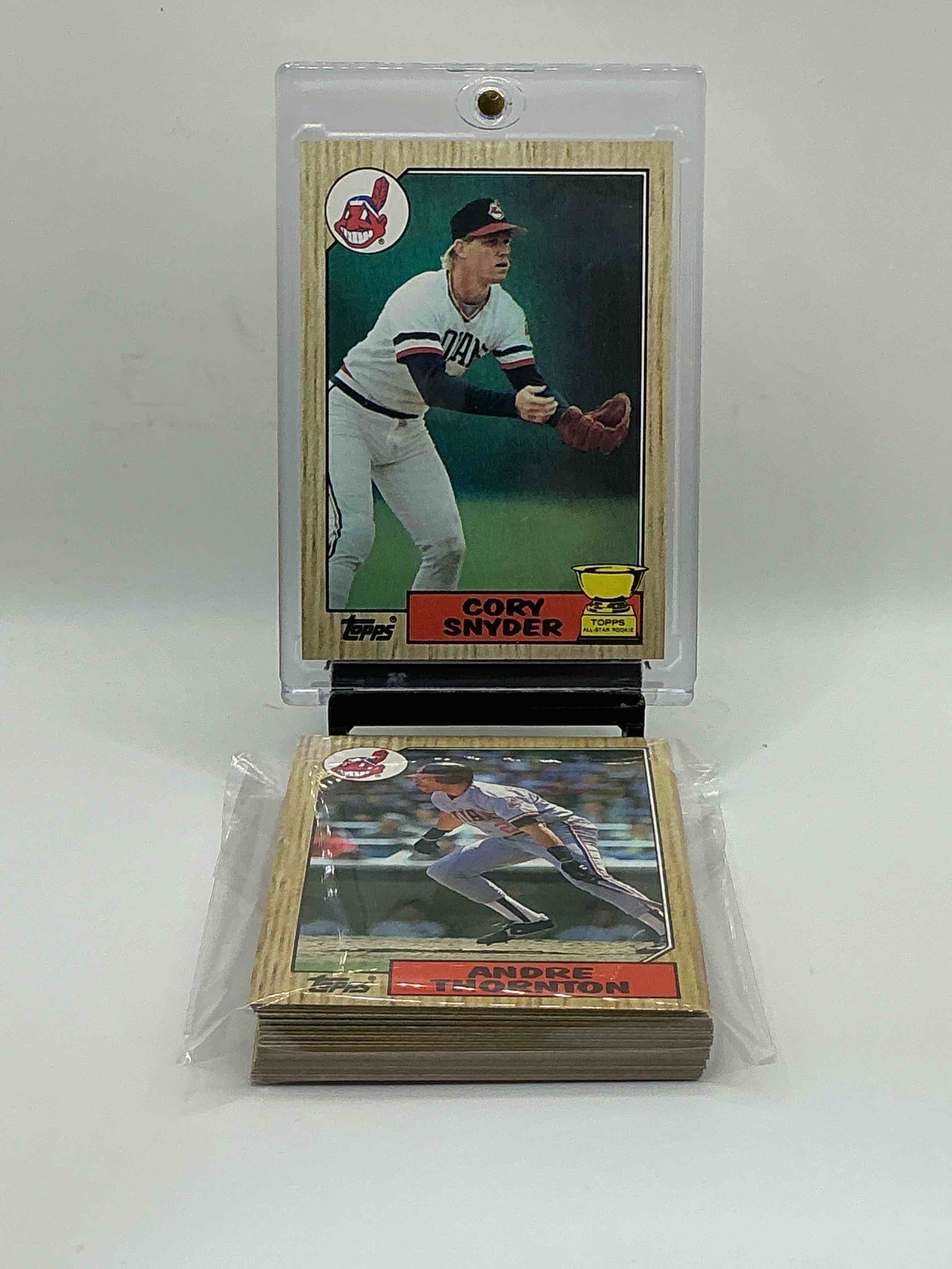 1987 topps baseball… indians set! cory snyder, brett butler, don schulze, tom waddell, mel hall & more! insane 27 card indians lot!