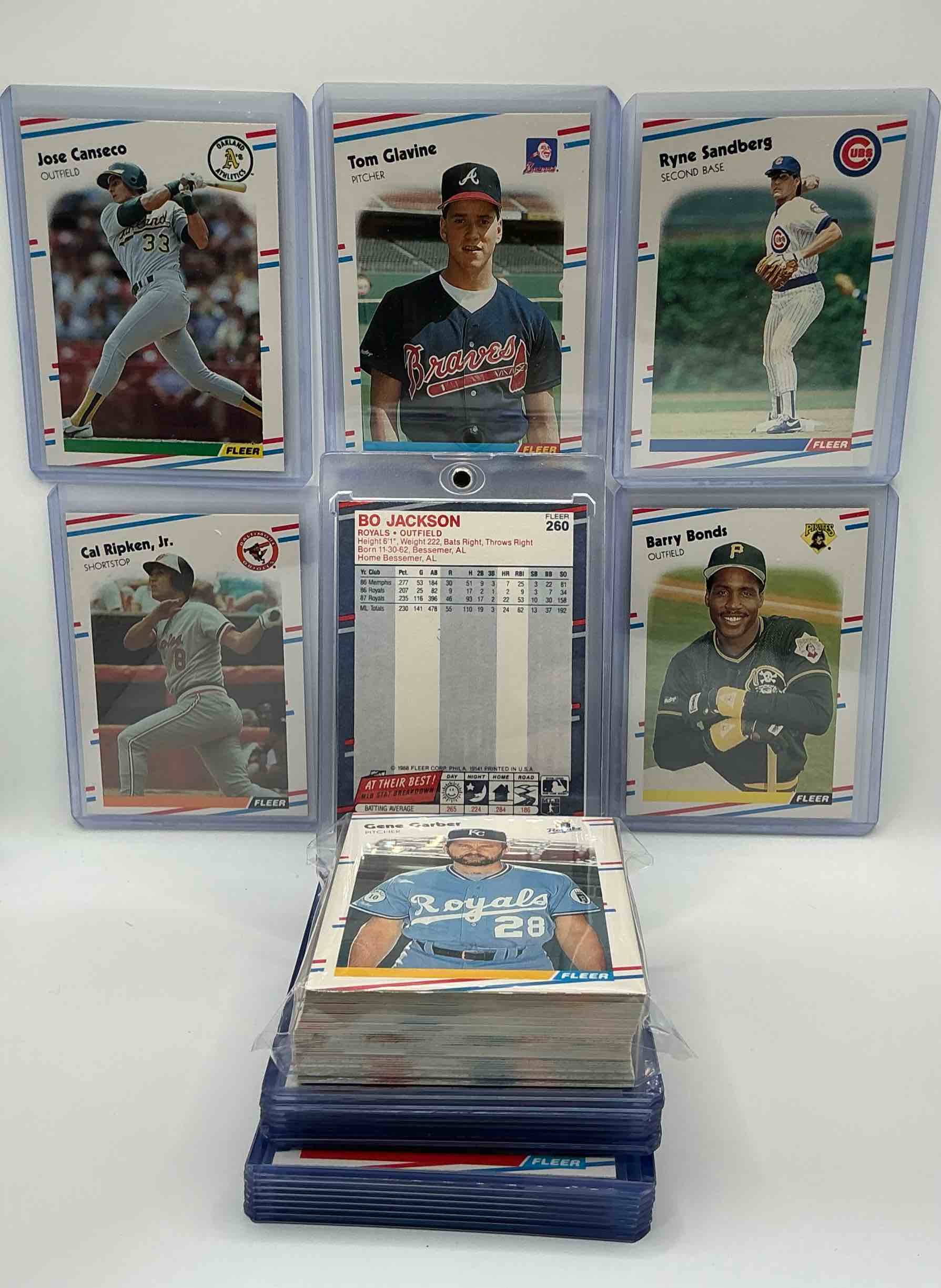 Condition photo showing New/Like New for jose canseco, bo jackson, barry bonds & more! 1988 fleer baseball 50 card craziness! bo jackson, barry bonds, kirby puckett, rickey henderson, don mattingly, wade boggs, fernando valenzuela, nolan ryan, roger clemens & more! the best players from the time! super rare set with all of these stars! 50 card craziness! legends, heroes & commons!