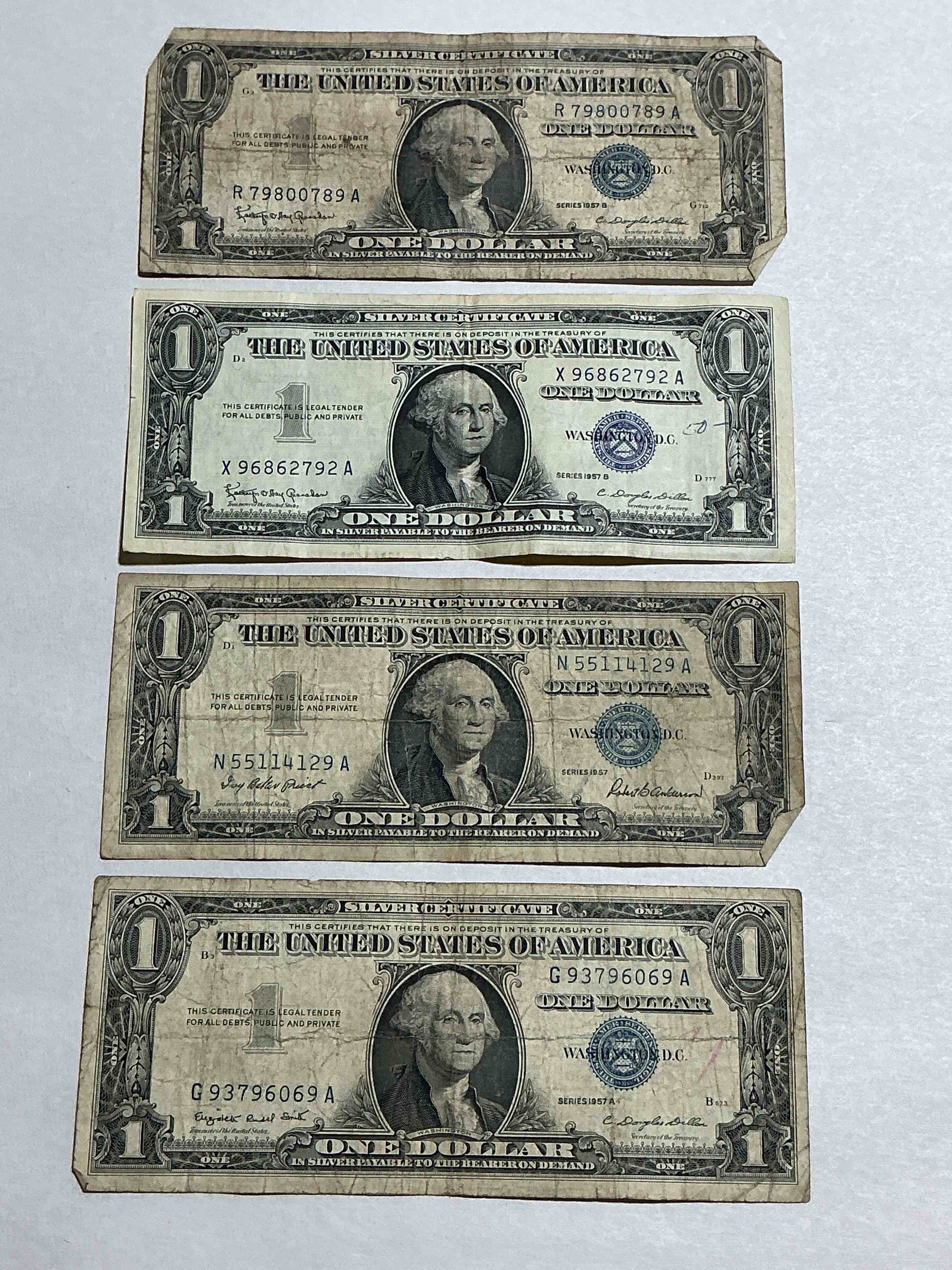 1957 & 1935 Silver Certificates! Did You Know That Prior To 1964 One Dollar U.S. Paper Money Was Actually Redeemable For Silver Dollars?! Wow How Times Have Changed! Silver Certificates Were Produced From 1878 To 1964 & Are Still Considered Legal Tender At Face Value. Here Are Gorgeous, Circulated 1935 & 1957 U.S. One Dollar Silver Certificate, With Highly Collectible "Blue Seal!* Own An Awesome Piece Of History!