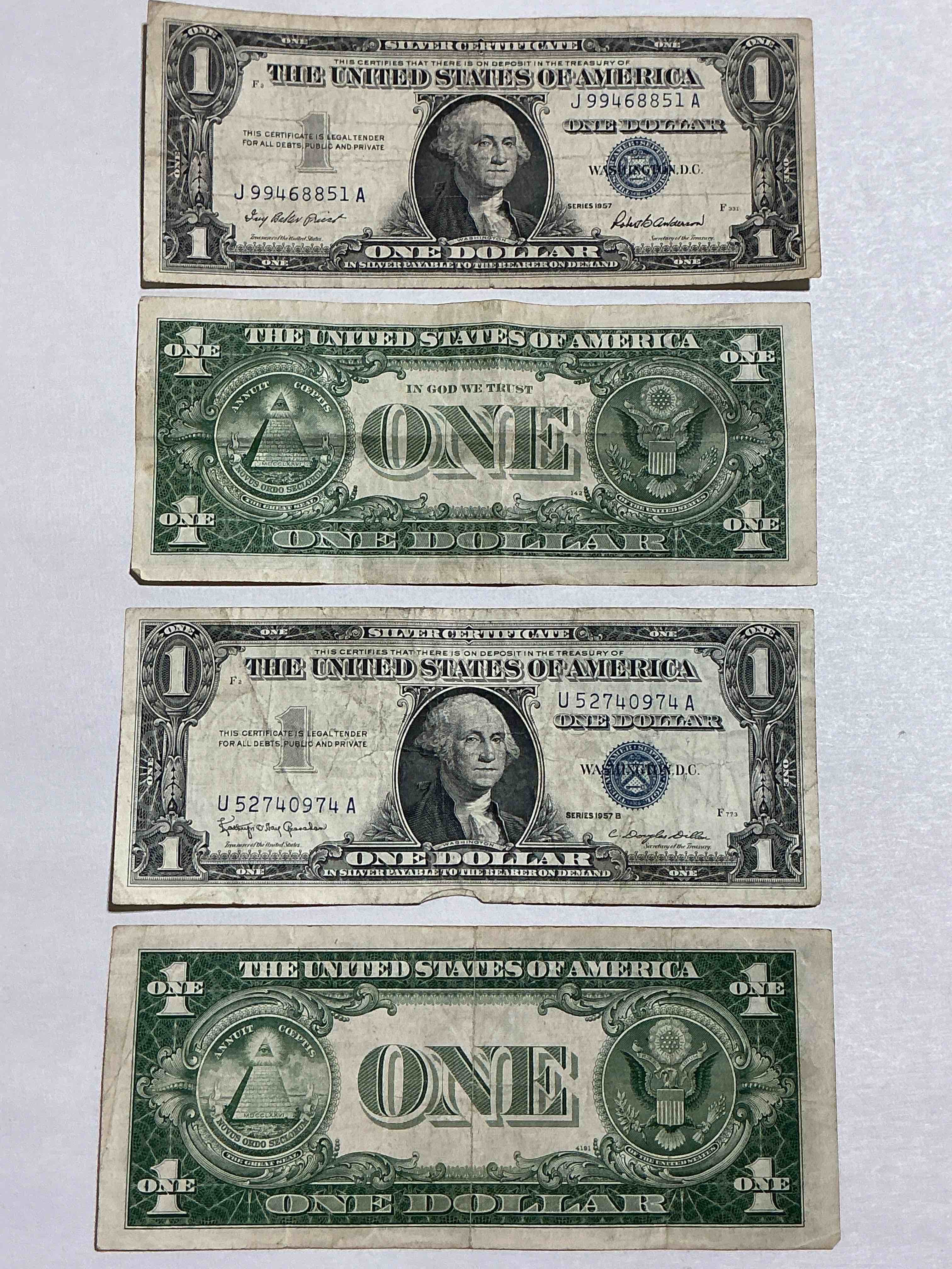 1957 & 1935 Silver Certificates! Did You Know That Prior To 1964 One Dollar U.S. Paper Money Was Actually Redeemable For Silver Dollars?! Wow How Times Have Changed! Silver Certificates Were Produced From 1878 To 1964 & Are Still Considered Legal Tender At Face Value. Here Are Gorgeous, Circulated 1935 & 1957 U.S. One Dollar Silver Certificate, With Highly Collectible "Blue Seal!* Own An Awesome Piece Of History!