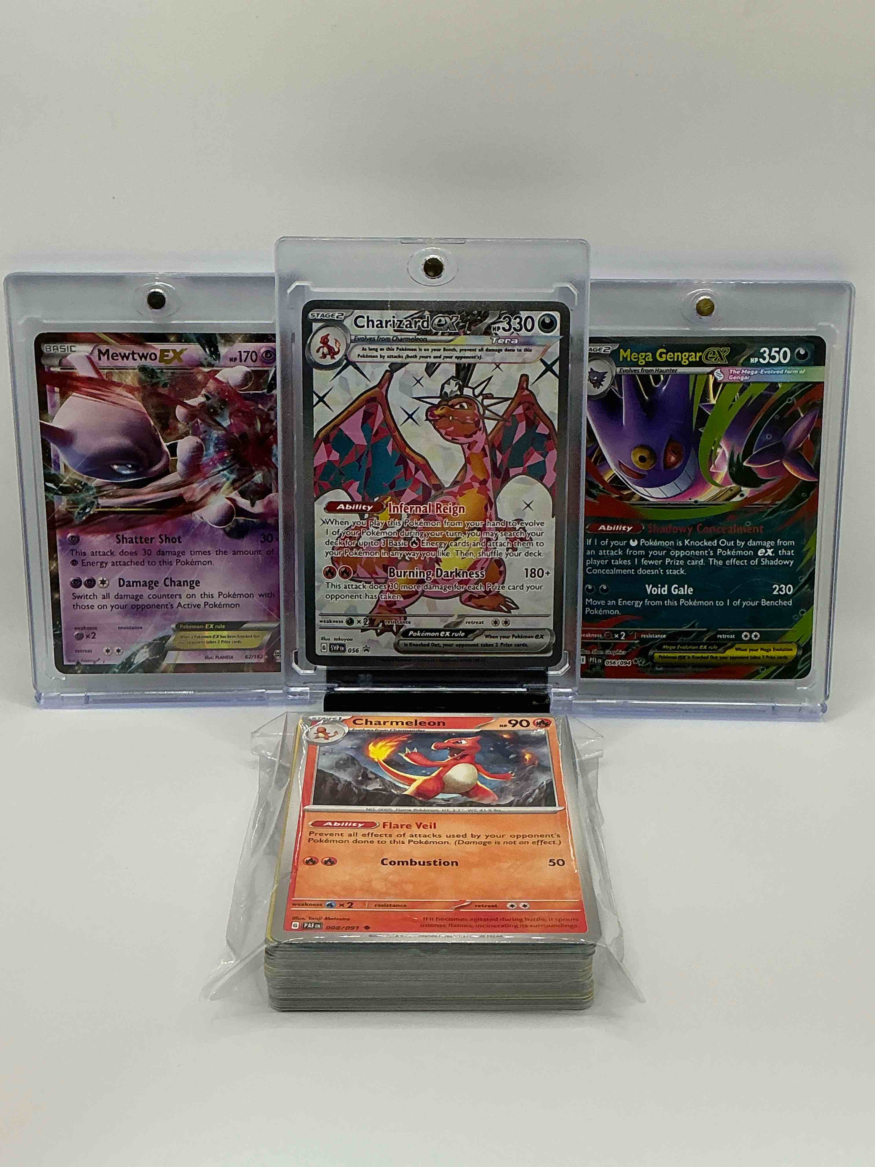 Pokémon Palooza! Silver Color Blast Holographic Infernal Reign Burning Darkness Charizard EX, Purple Swirl Shadowy Concealment Void Gale Mega Gengar EX, Purple Burst Shatter Shot Damage Change Mewtwo EX! Along With 50 Other Pokémon Heroes, Legends & Commons!  