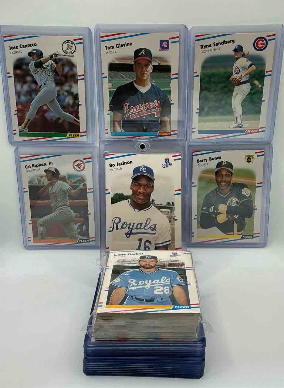 jose canseco, bo jackson, barry bonds & more! 1988 fleer baseball 50 card craziness! bo jackson, barry bonds, kirby puckett, rickey henderson, don mattingly, wade boggs, fernando valenzuela, nolan ryan, roger clemens & more! the best players from the time! super rare set with all of these stars! 50 card craziness! legends, heroes & commons!