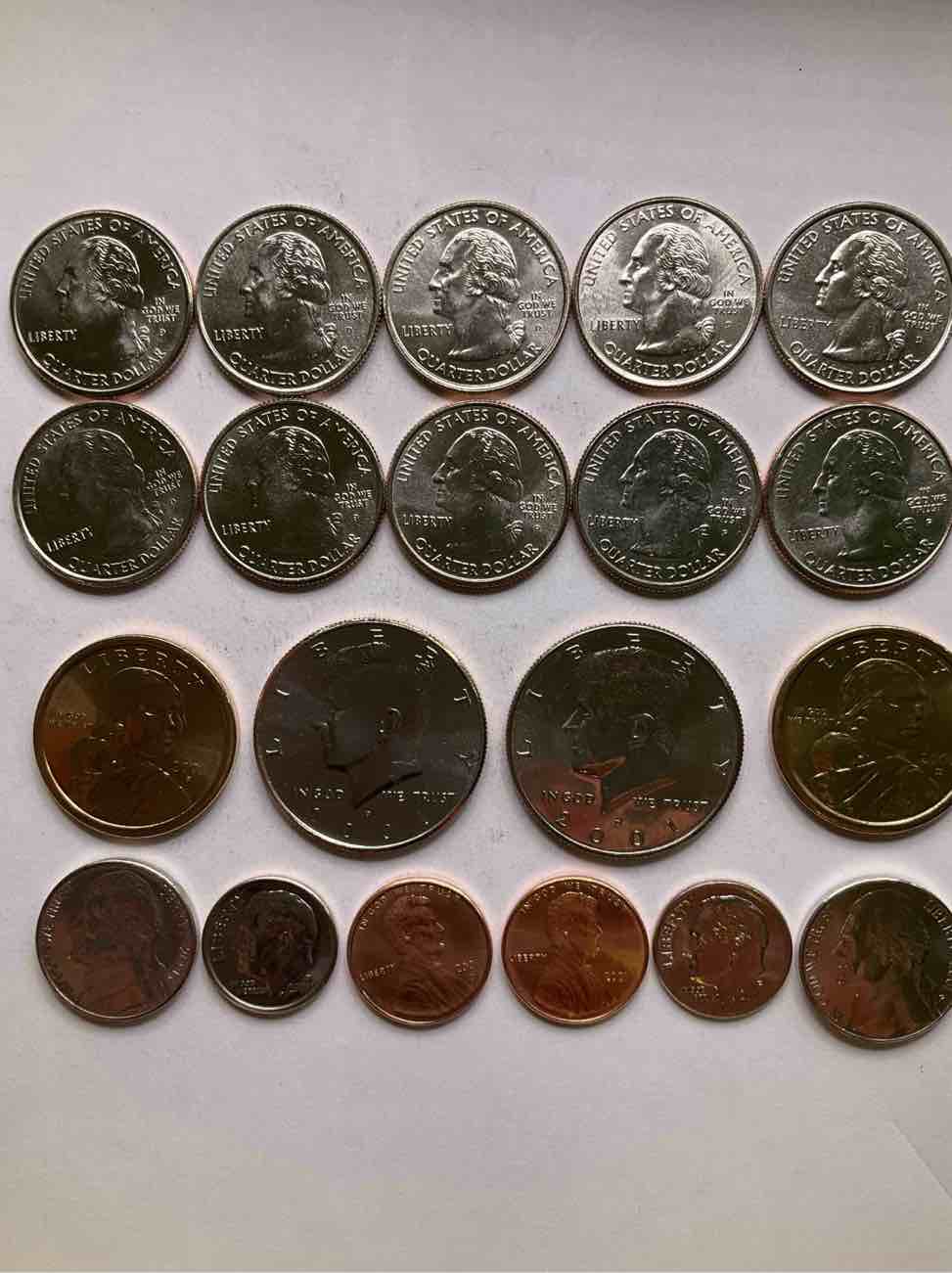 2001, the year the world changed forever. here are gorgeous 2001 u.s. mint  uncirculated coins. includes 20 coins, each coin minted that year to include the 10 state quarters issued that year, philadelphia & denver mints. half dollars, state quarters, one dollar coins & more! own an incredible collector item & an important piece of history.