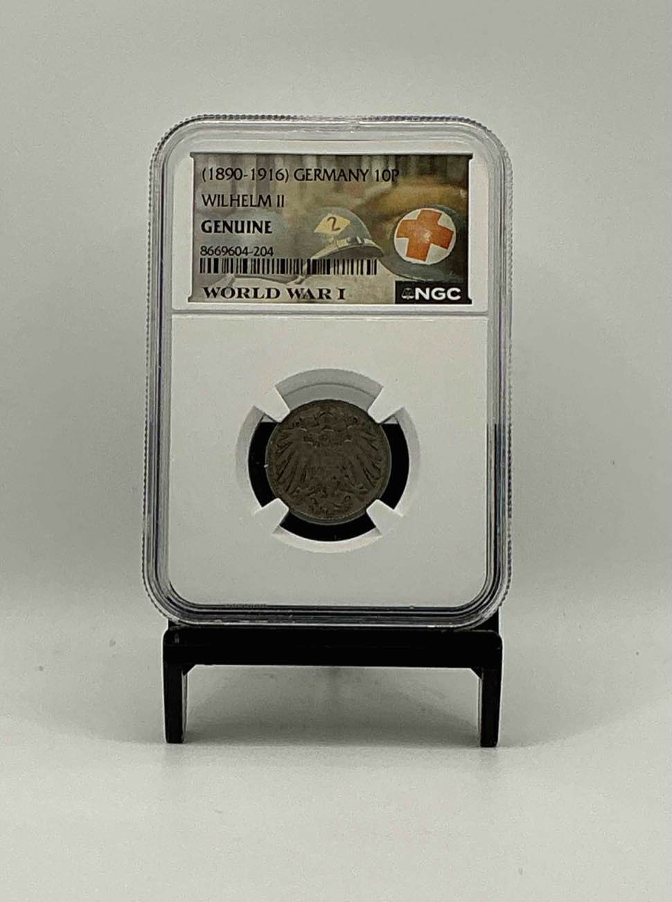 world war i encased german 10p wilhelm ii coin! piece of world war i history, ultra rare! genuine german coin! own a piece of wwi history!