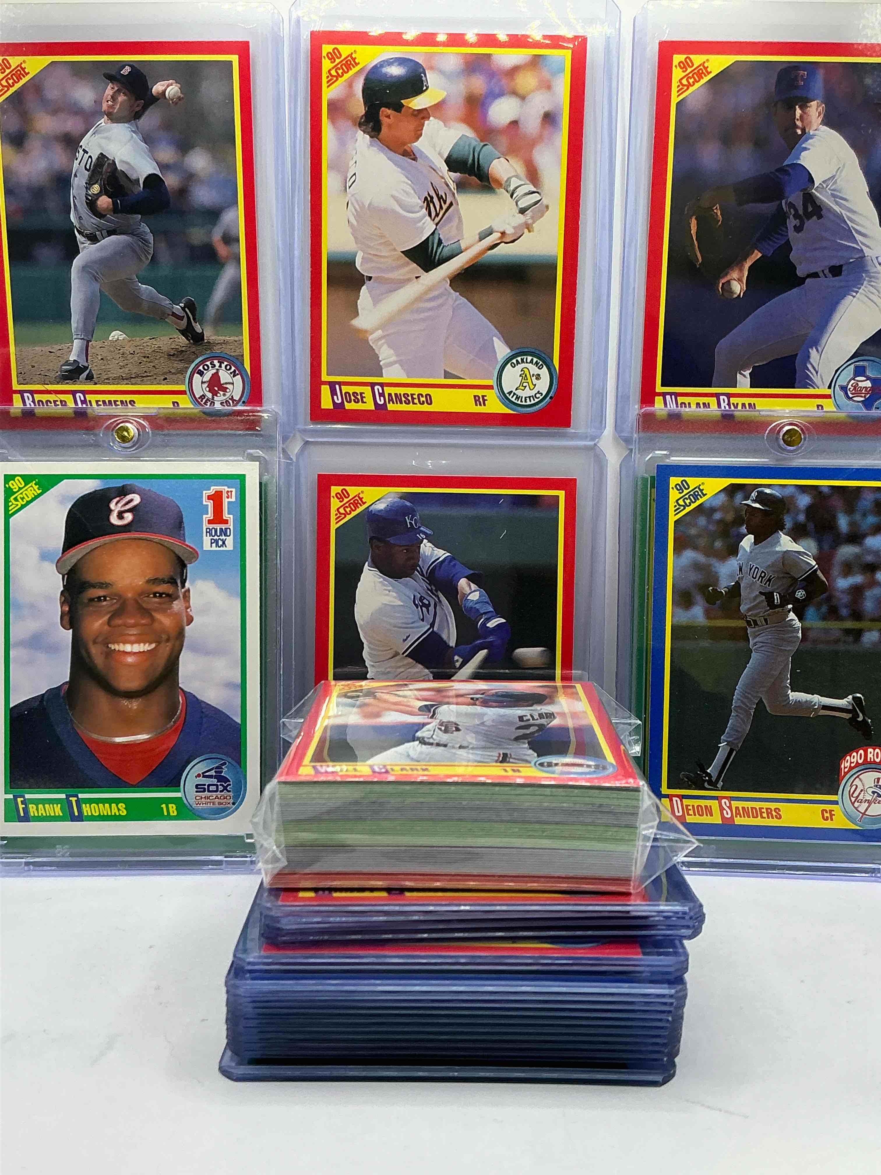 Frank Thomas & Deion Sanders Rookie Cards! Bo Jackson, Barry Bonds & More! 1990 Score Baseball 50 Card Craziness! Bo Jackson, Barry Bonds, Kirby Puckett, Rickey Henderson, Don Mattingly, Wade Boggs, Fernando Valenzuela, Nolan Ryan, Roger Clemens & More! The BEST Players From The Time! Super Rare Set With All Of These Stars! 50 Card Craziness! Legends, Heroes & Commons!