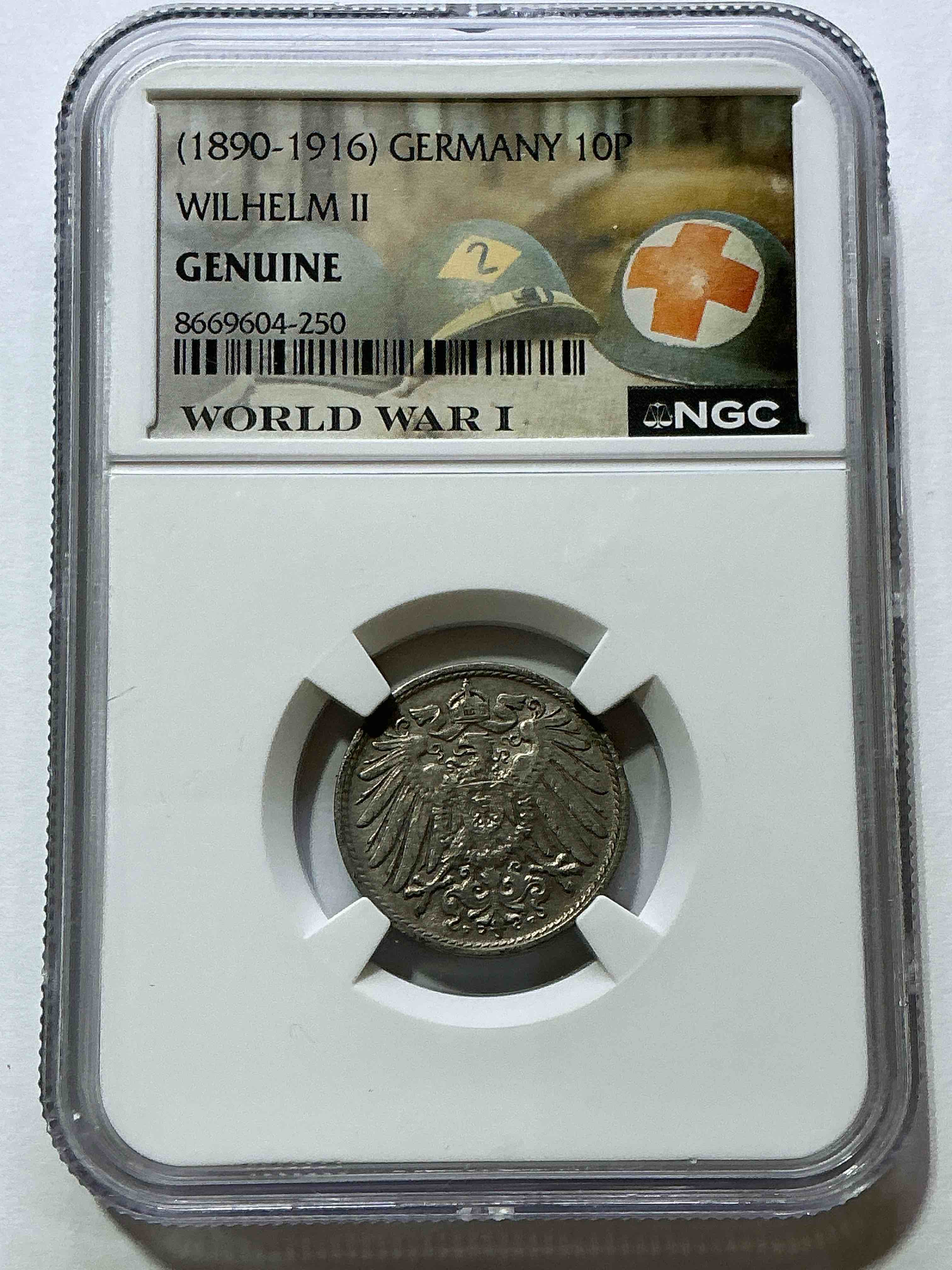 World War I Encased German 10P Wilhelm II Coin! Piece Of World War I History, Ultra RARE! Genuine German Coin From 1912, Own A Piece Of WWI History!