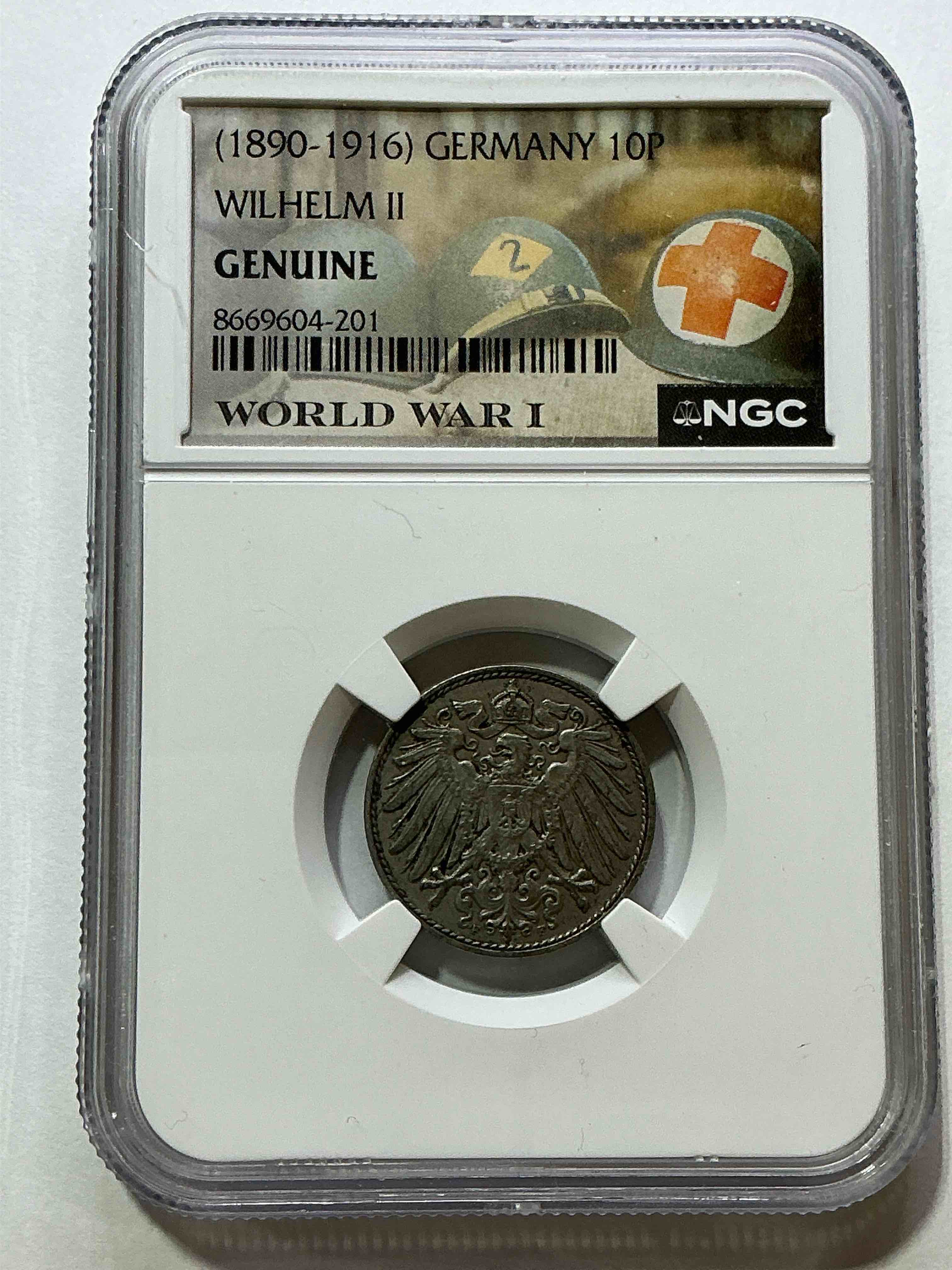 World War I Encased German 10P Wilhelm II Coin! Piece Of World War I History, Ultra RARE! Genuine German Coin From 1914, Own A Piece Of WWI History!