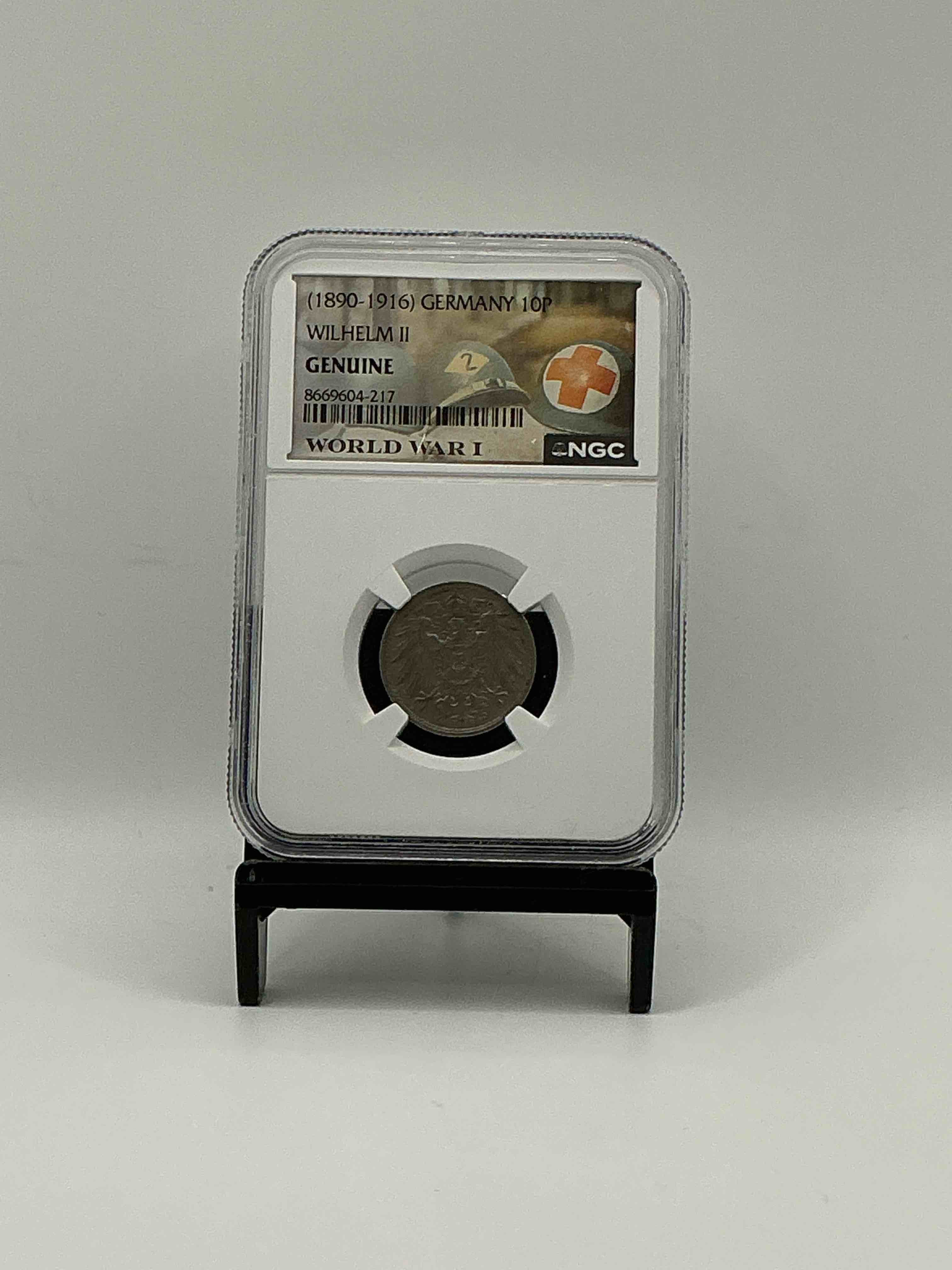 world war i encased german 10p wilhelm ii coin! piece of world war i history, ultra rare! genuine german coin from 1915, own a piece of wwi history!