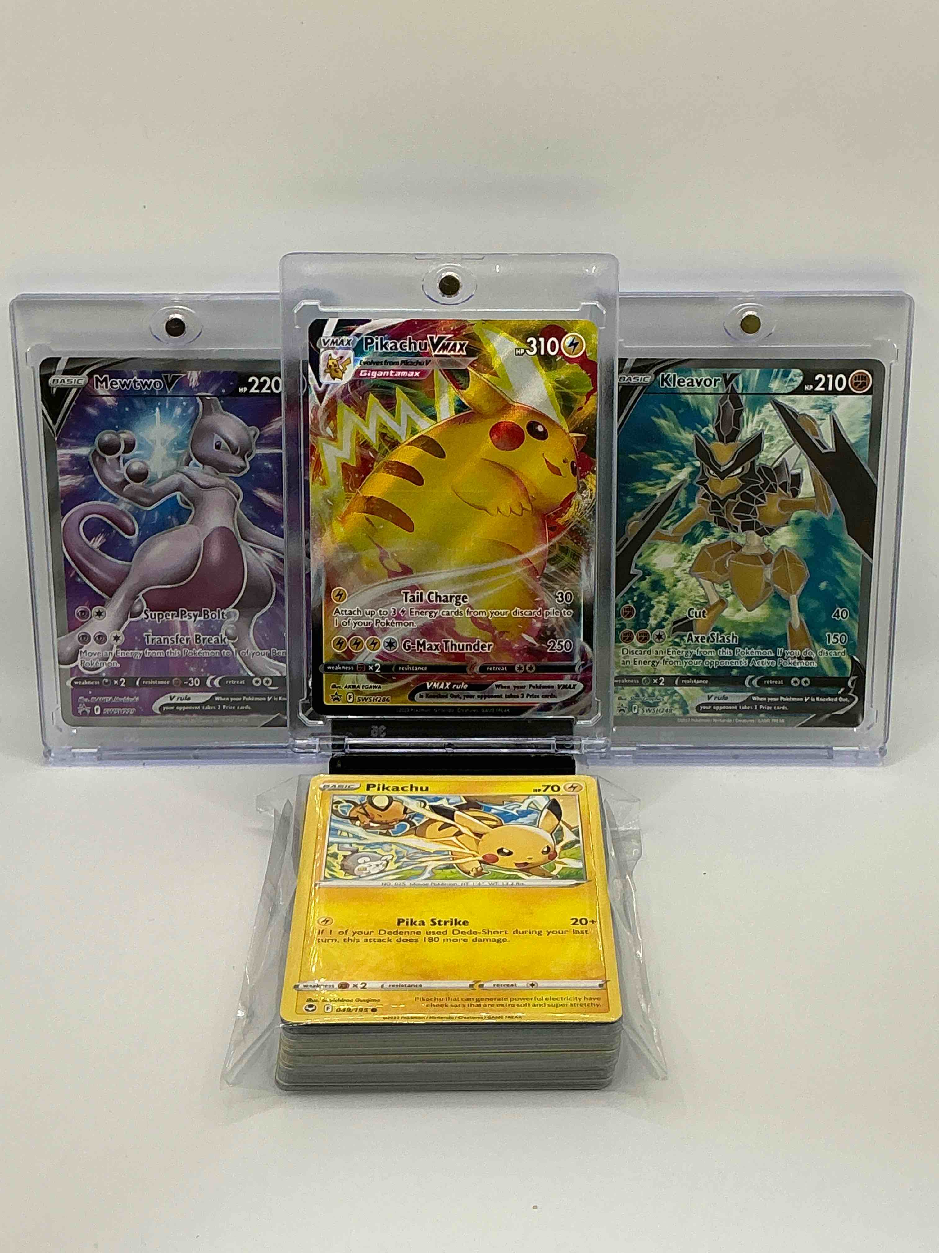 Pokémon Palooza! Pink & Yellow Burst Tail Charge G-Max Thunder Pikachu, Silver & Purple Color-Blast Super Psy Bolt Transfer Break Mewtwo V, Silver & Blue Explosion Cut Axe Slash Kleavor V! Along With 50 Other Pokémon Heroes, Legends & Commons!