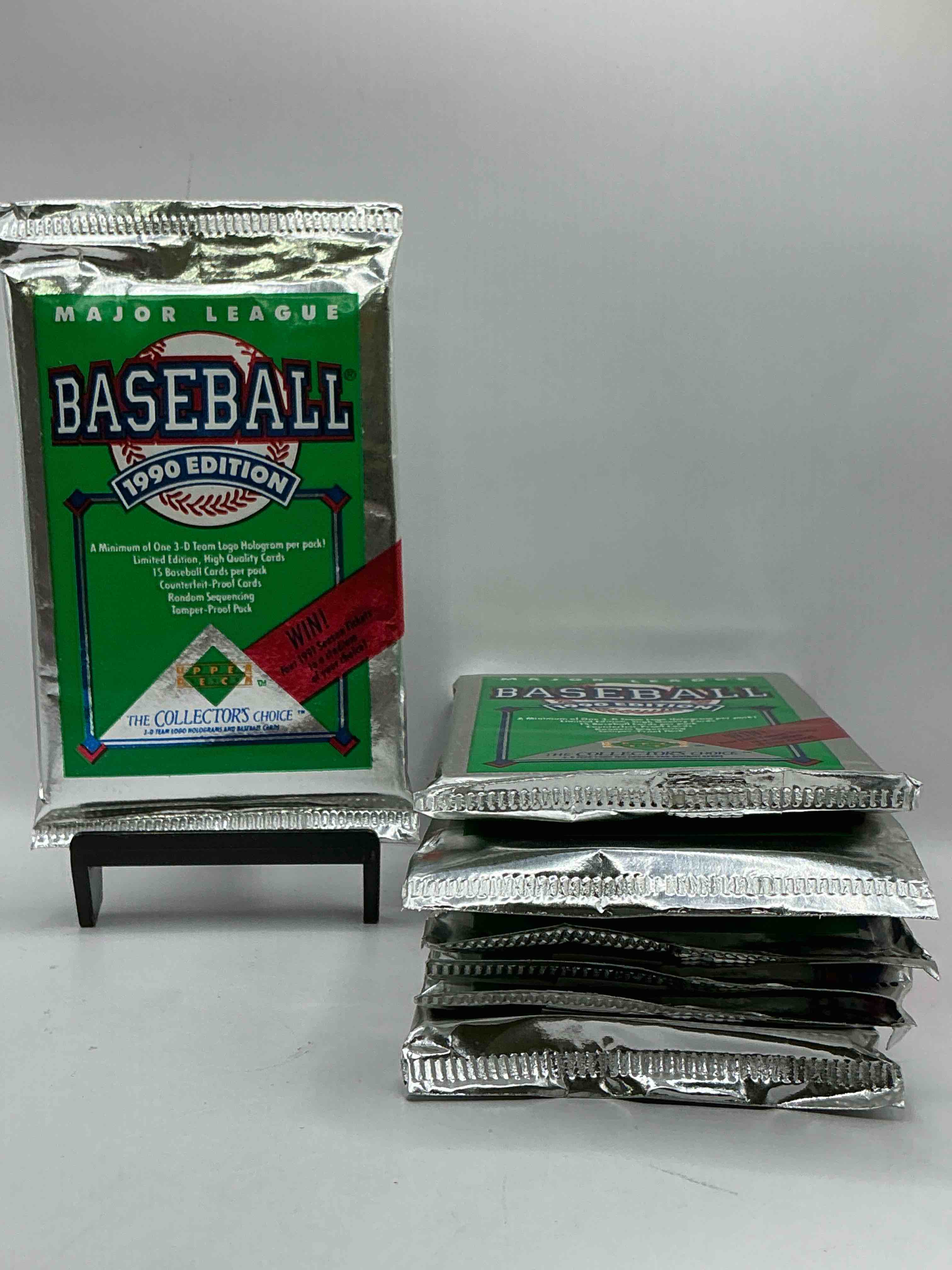 1990 upper deck baseball unopened sports trading card packs! direct from original box! look for possible collector's 3d team logo card! as well as early ken griffey jr. cards!