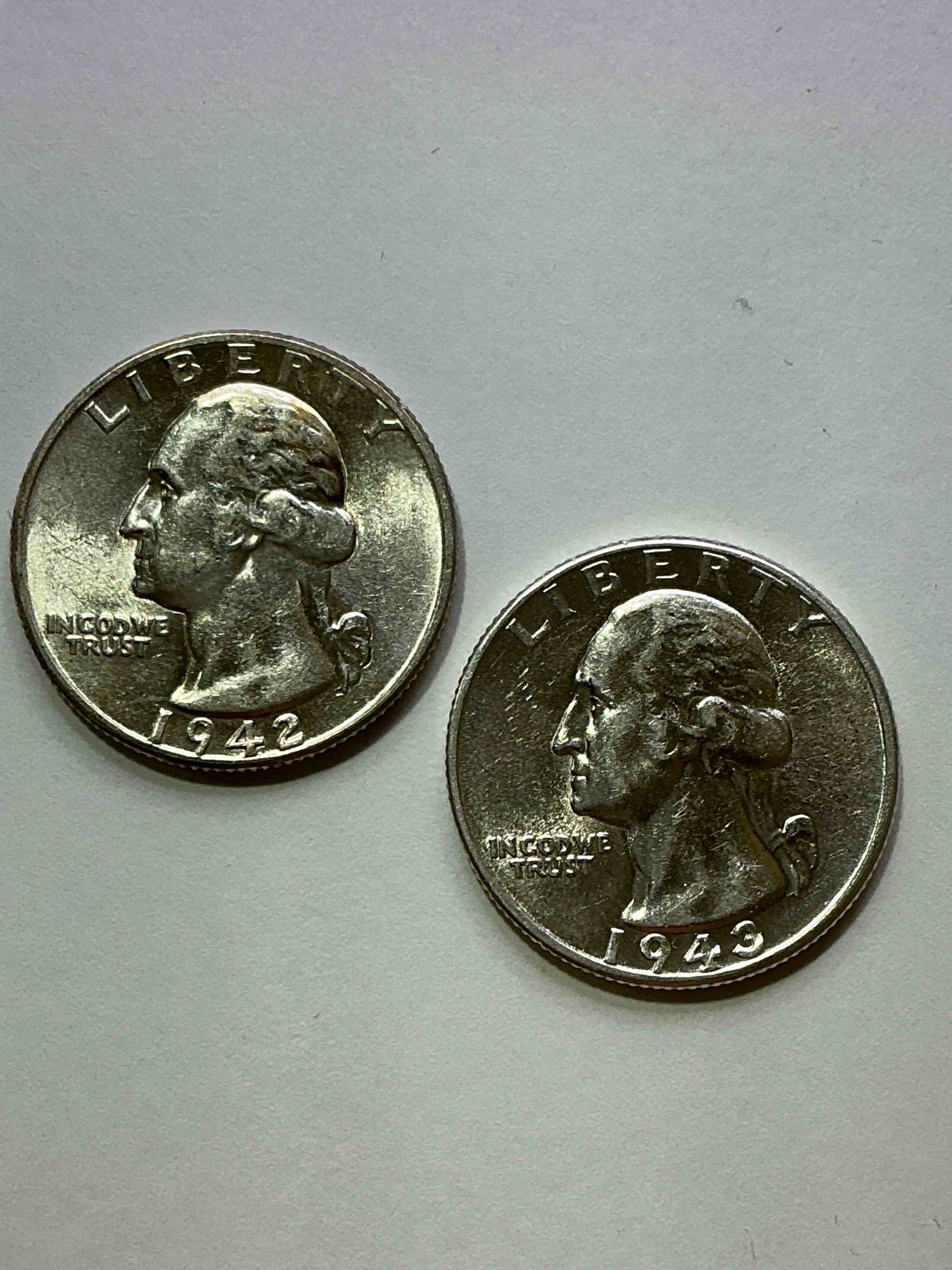George Washington Brilliant Uncirculated World War II Silver! Pre 1965 U.S. Quarter Dollar Coins Were Actually Silver, Here Are Great Examples Of Awesome, Pristine George Washington Silver Quarters, Stunning & Circulated! Rare Mints! Great For Investing In Precious Metals! These Coins Were Minted At 90% Silver and 10% Copper, Giving Them A Net Weight Of .18084 Ounces Of Pure Silver Per Coin! Very Hard To Find, Stunning! Invest In Fine U.S. Silver!