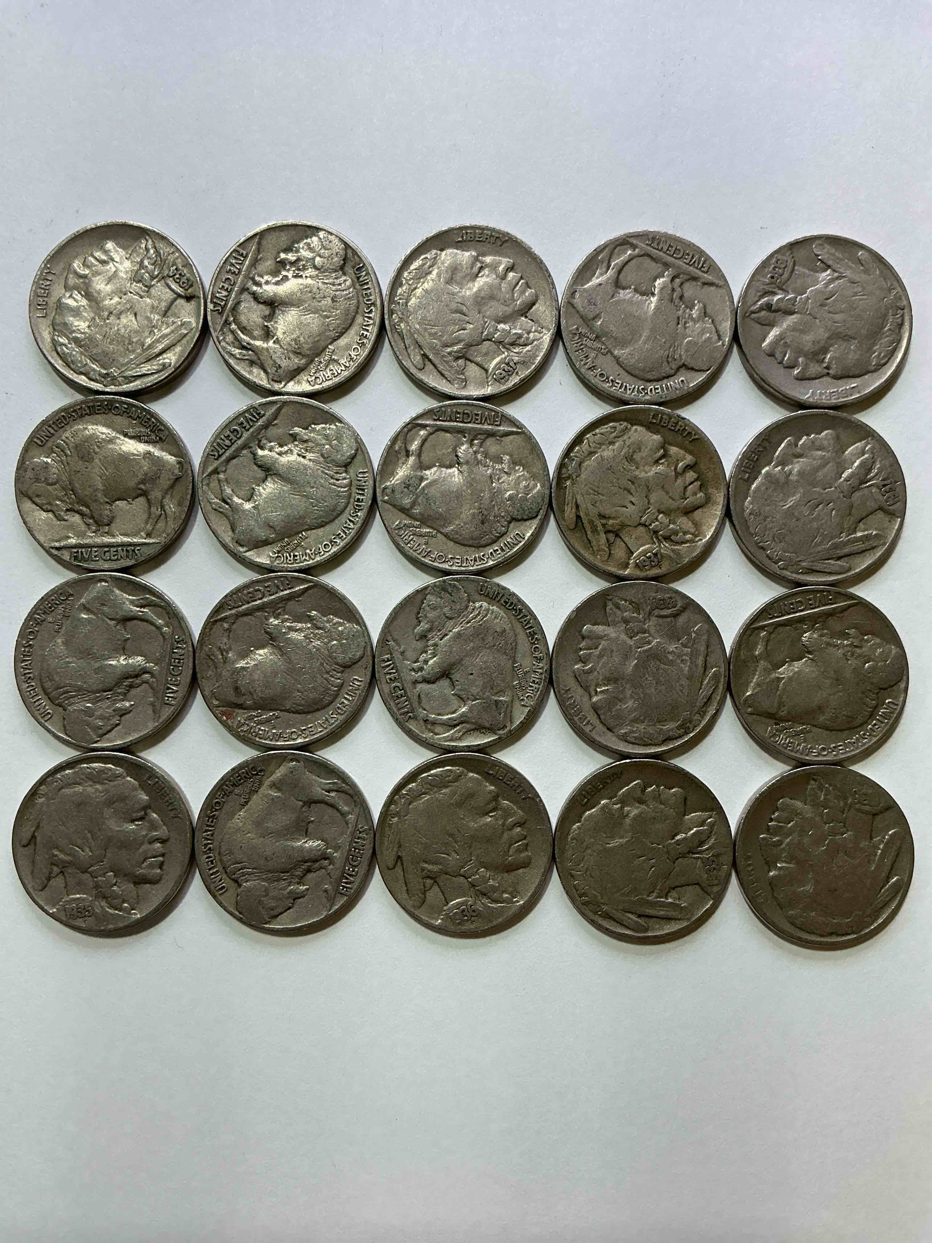 Historic Buffalo Nickels! Indian Head Buffalo Nickels Were Minted From 1913 To 1938 & Have Become A Favorite For Coin Collectors Around The World! Own Pieces Of American History With These Cool Indian Head Buffalo Nickels In Circulated Condition, Most With Visible Dates Which Is Very Rare For Buffalo Nickels!