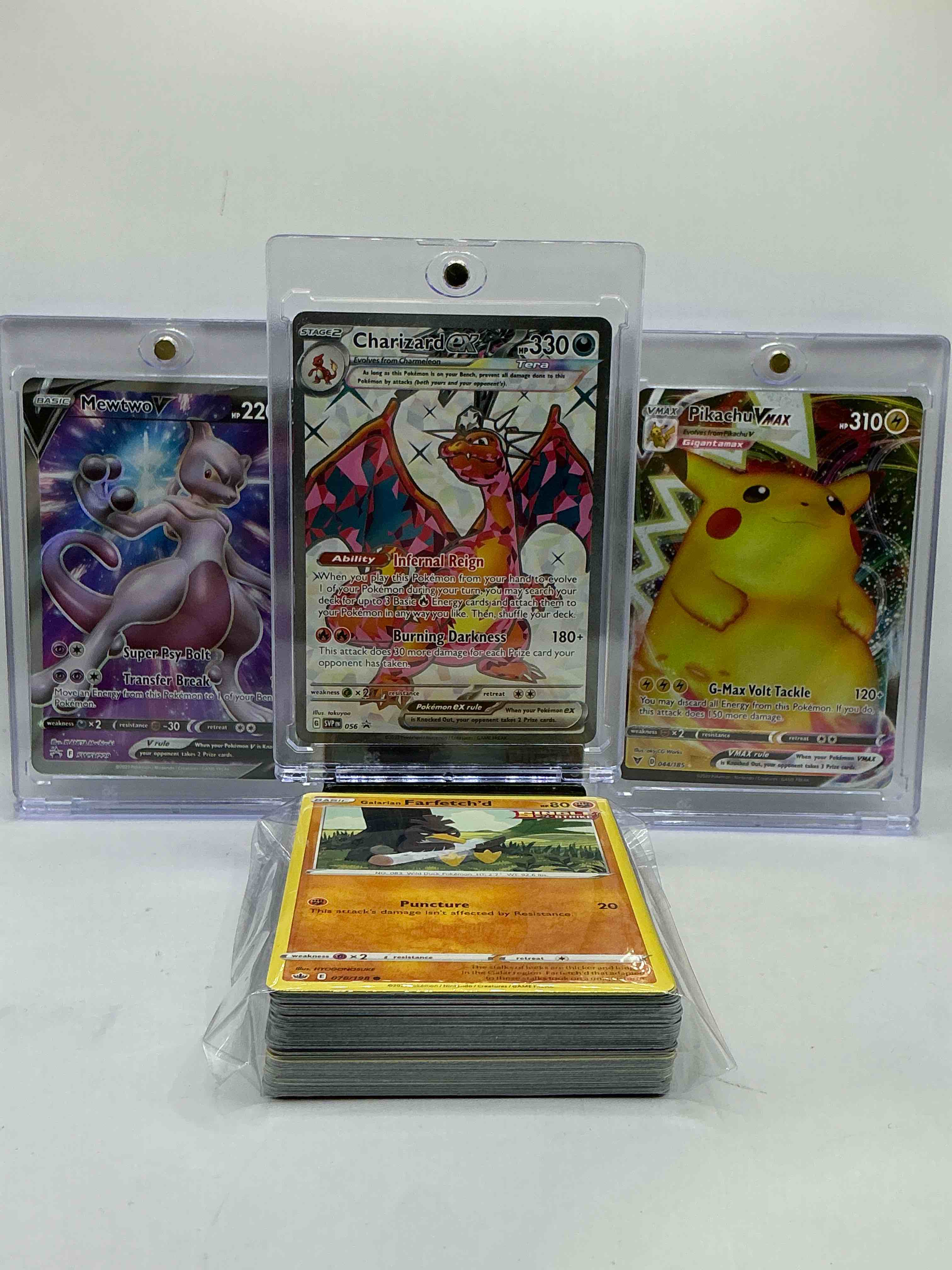 Charizard EX Holo Infernal Reign, Mewtwo V Super Psy Bolt, Pikachu VMAX & More! WOW! Pokémon Palooza! This 50 Card Lot Includes Commons, Holos, Legends & More!