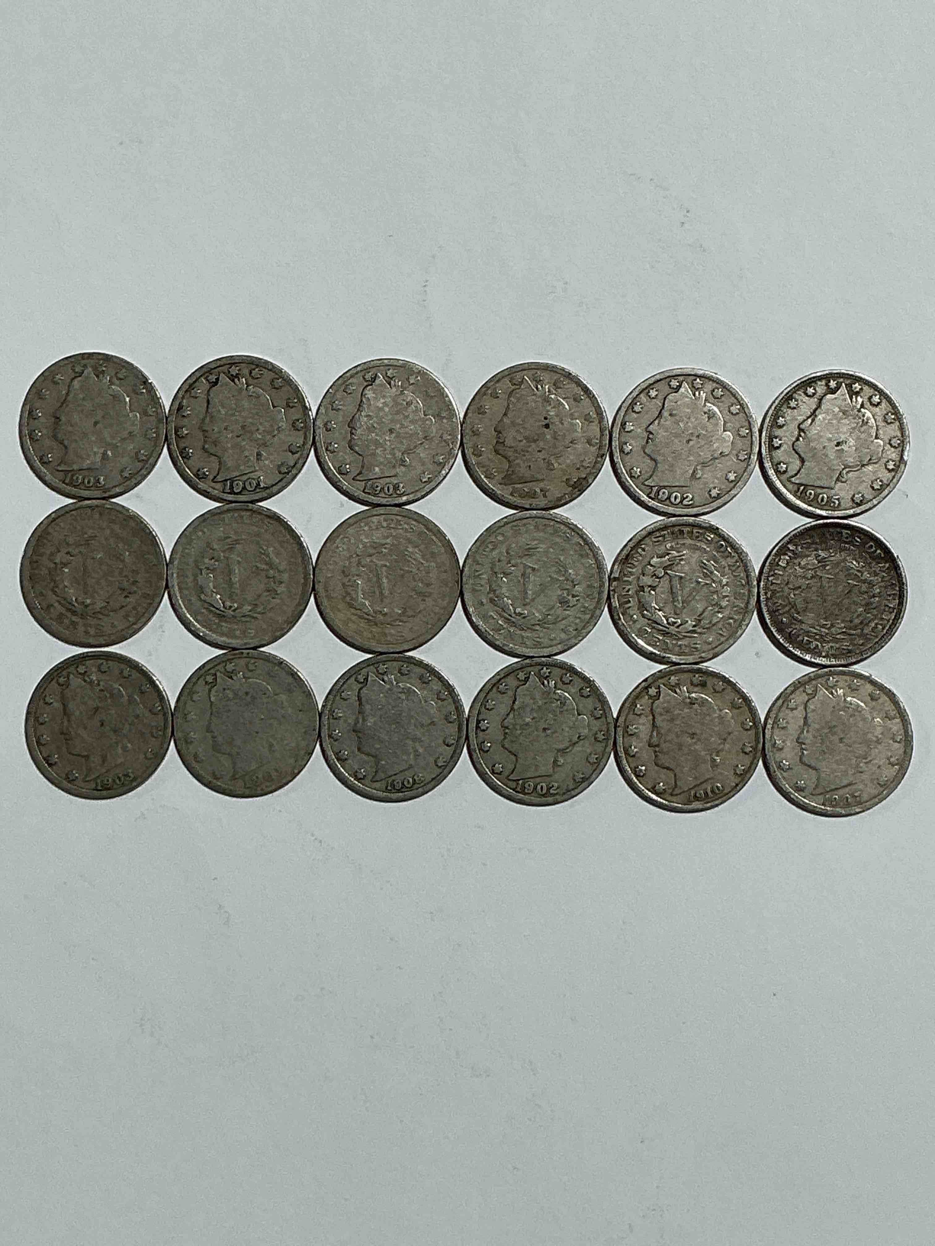 Condition photo showing Good Condition for Antique U.S. V Nickels! Think Of The History These Coins Have Seen!, Liberty Head V Nickels Were Minted Up Until 1913 & Were The Style Of Nickels Before Buffalo Nickels. Own Some Cool Pieces Of History! Rare To See These Coins With The "Date On" In Circulated Condition!