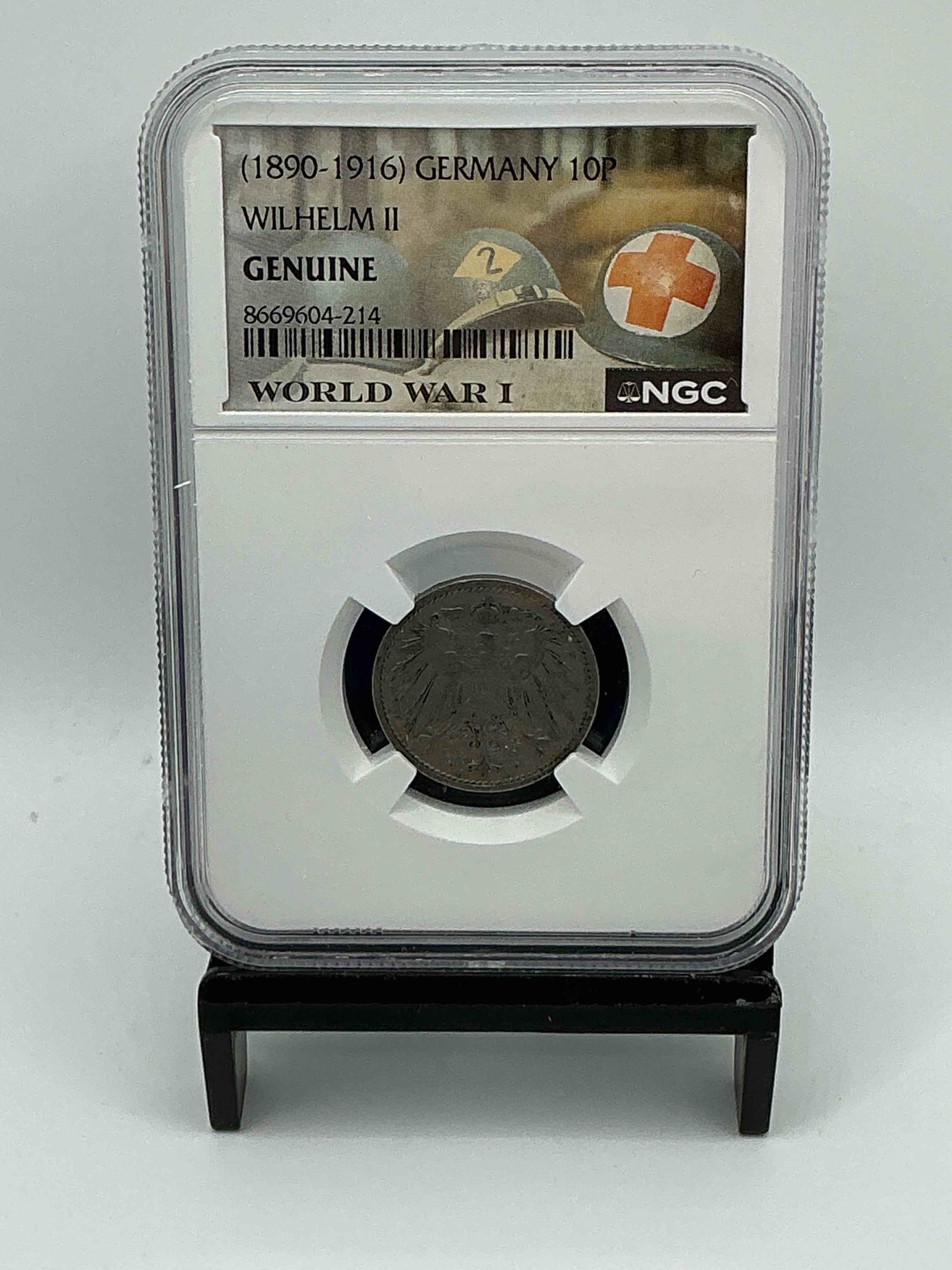 World War I Encased German 10P Wilhelm II Coin! Piece Of World War I History, Ultra RARE! Genuine German Coin! Own A Piece Of WWI History!