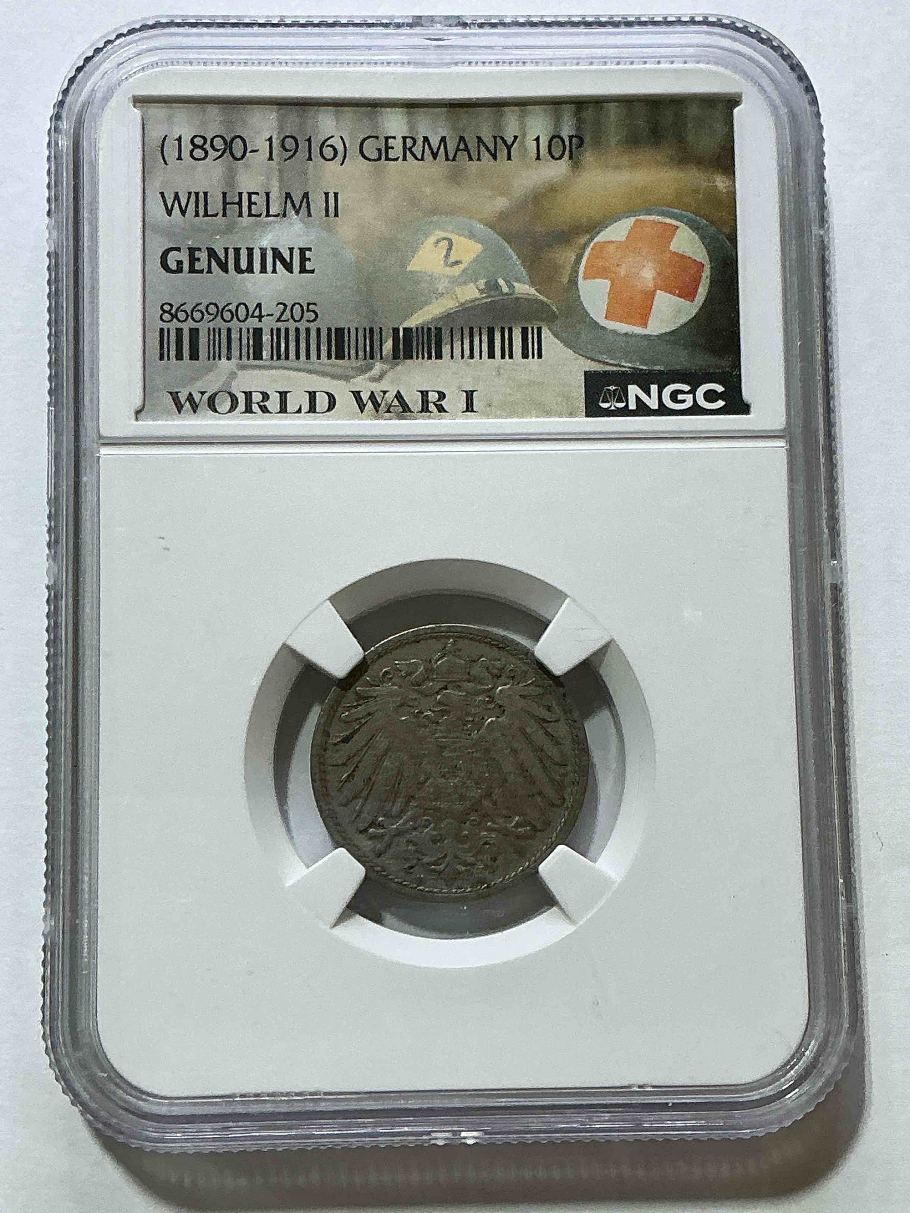 World War I Encased German 10P Wilhelm II Coin! Piece Of World War I History, Ultra RARE! Genuine German Coin From 1905, Own A Piece Of WWI History!