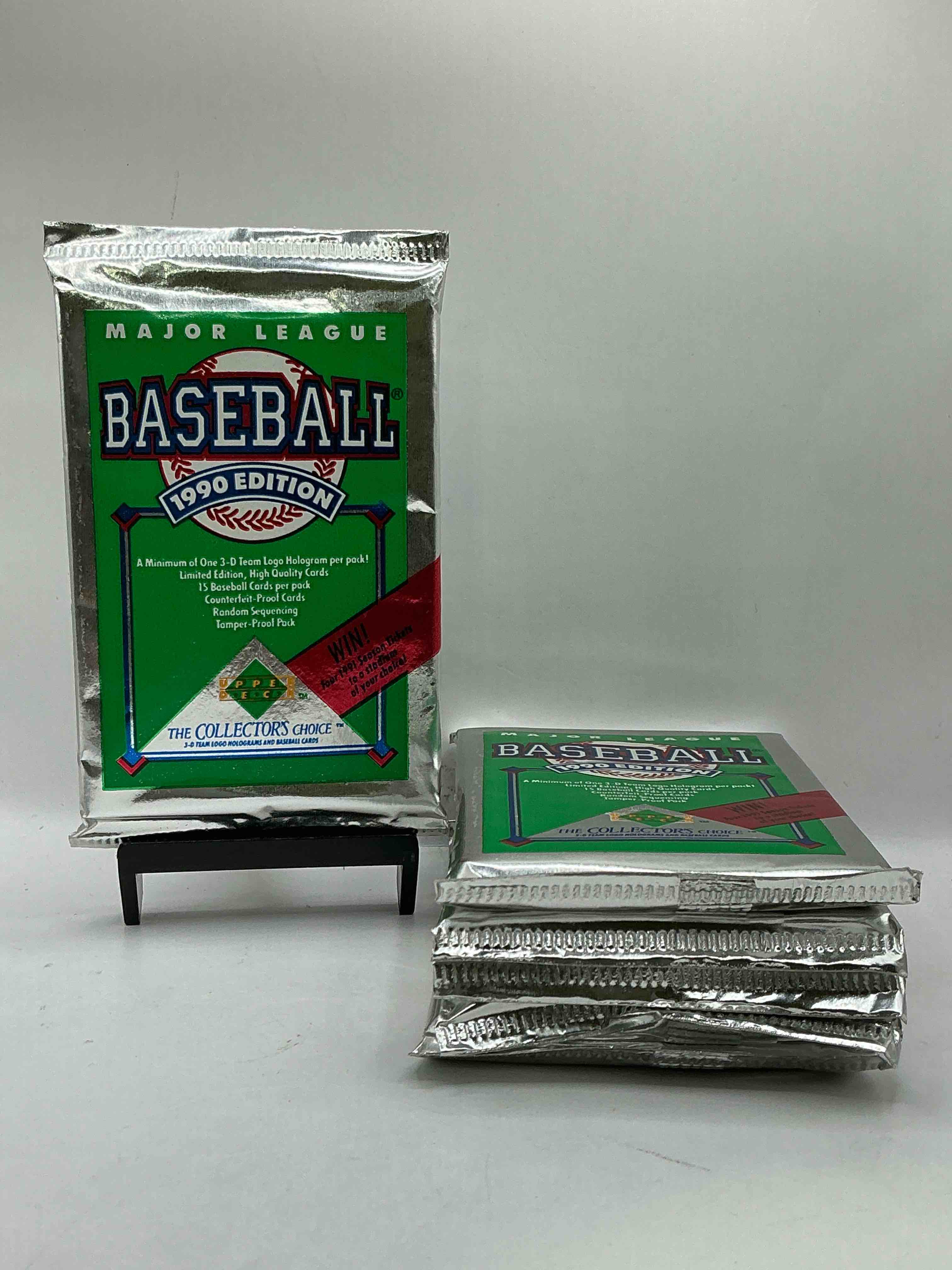1990 Upper Deck Baseball Unopened Sports Trading Card Packs! Direct From Original Box! Look For Possible Collector's 3D Team Logo Card! As Well As Early Ken Griffey Jr. Cards!