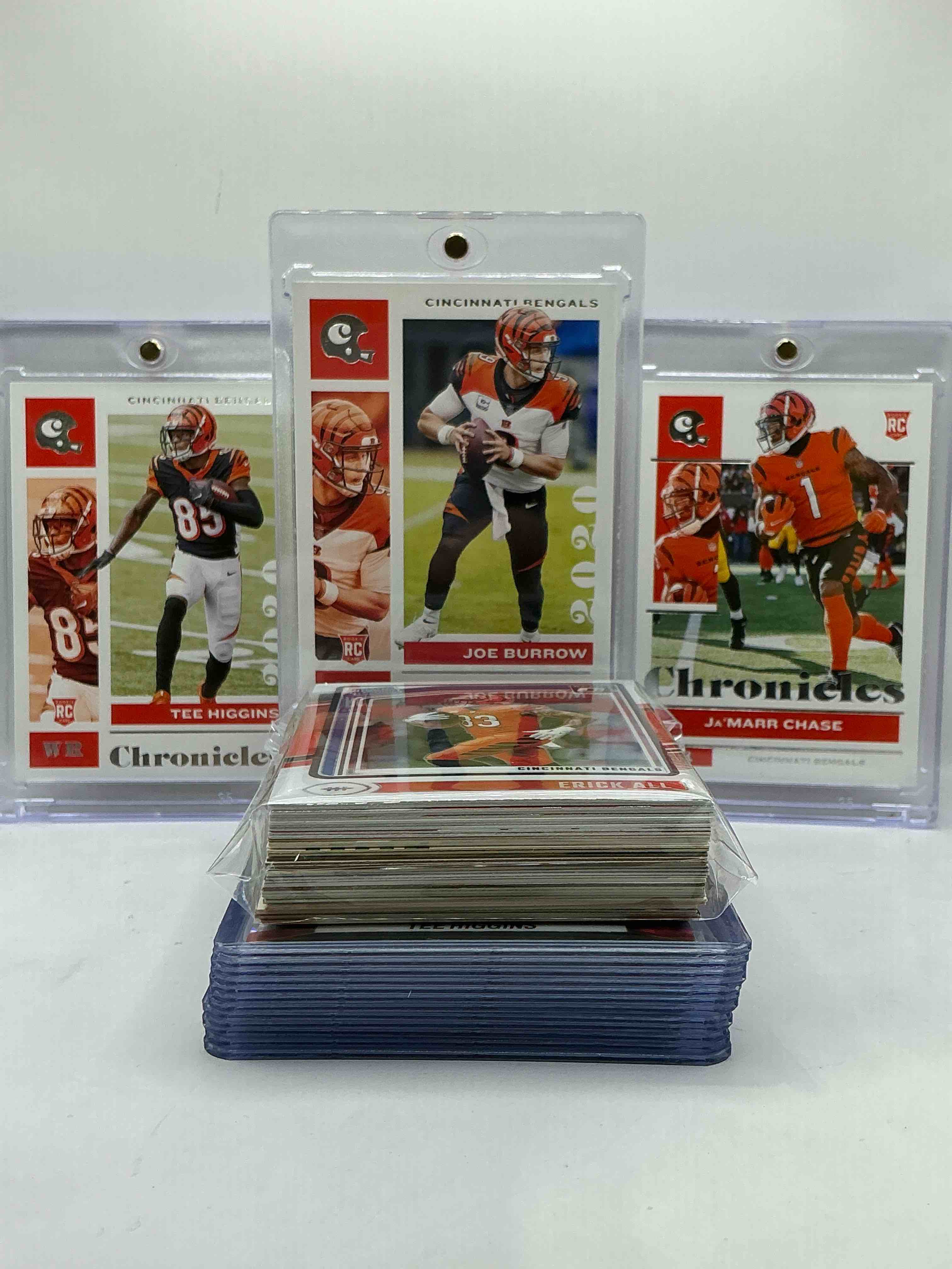 Joe Burrow, Ja’marr Chase, Tee Higgins Chronicles Rookies! Insane Trio! Bengals Bonanza! This 50 Card Lot Includes Commons, Legends, Heroes, Rookies & More, Vintage & New! Cincy Bengals!