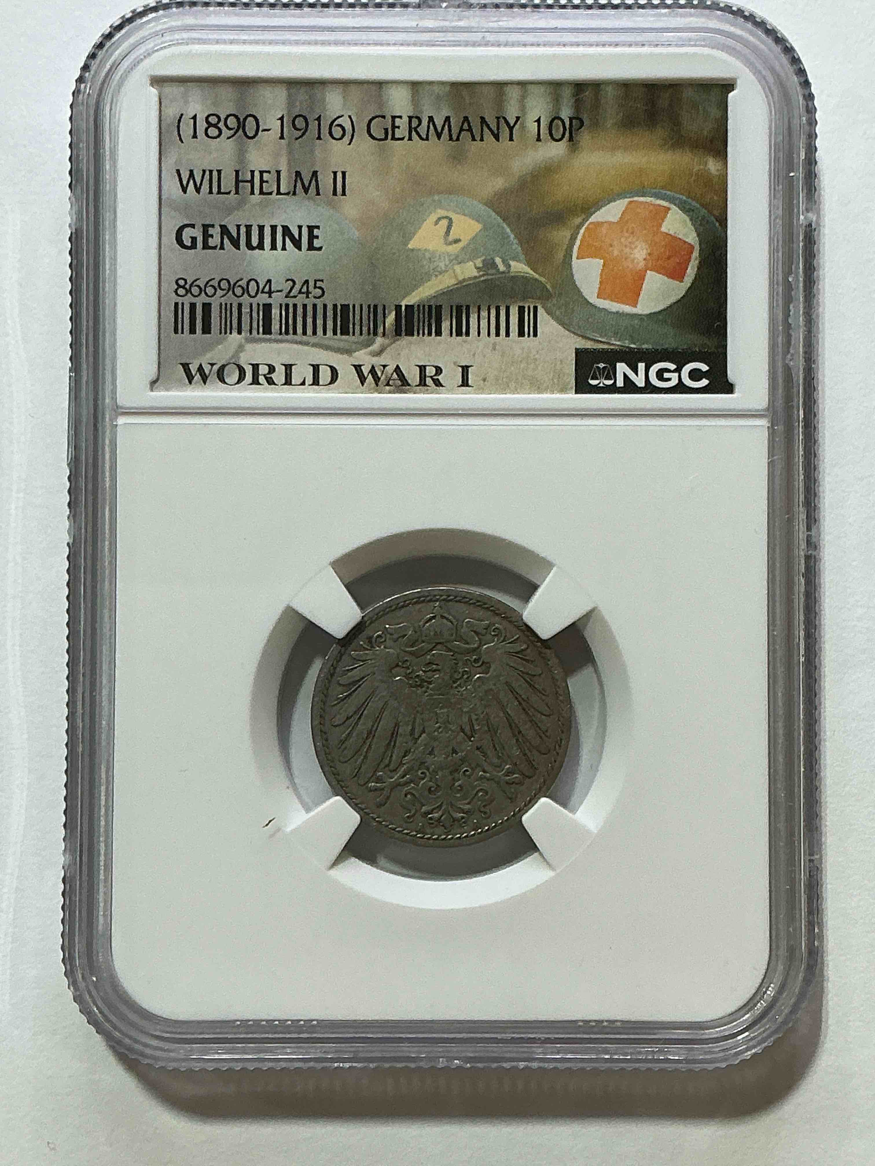 World War I Encased German 10P Wilhelm II Coin! Piece Of World War I History, Ultra RARE! Genuine German Coin From 1898, Own A Piece Of WWI History!