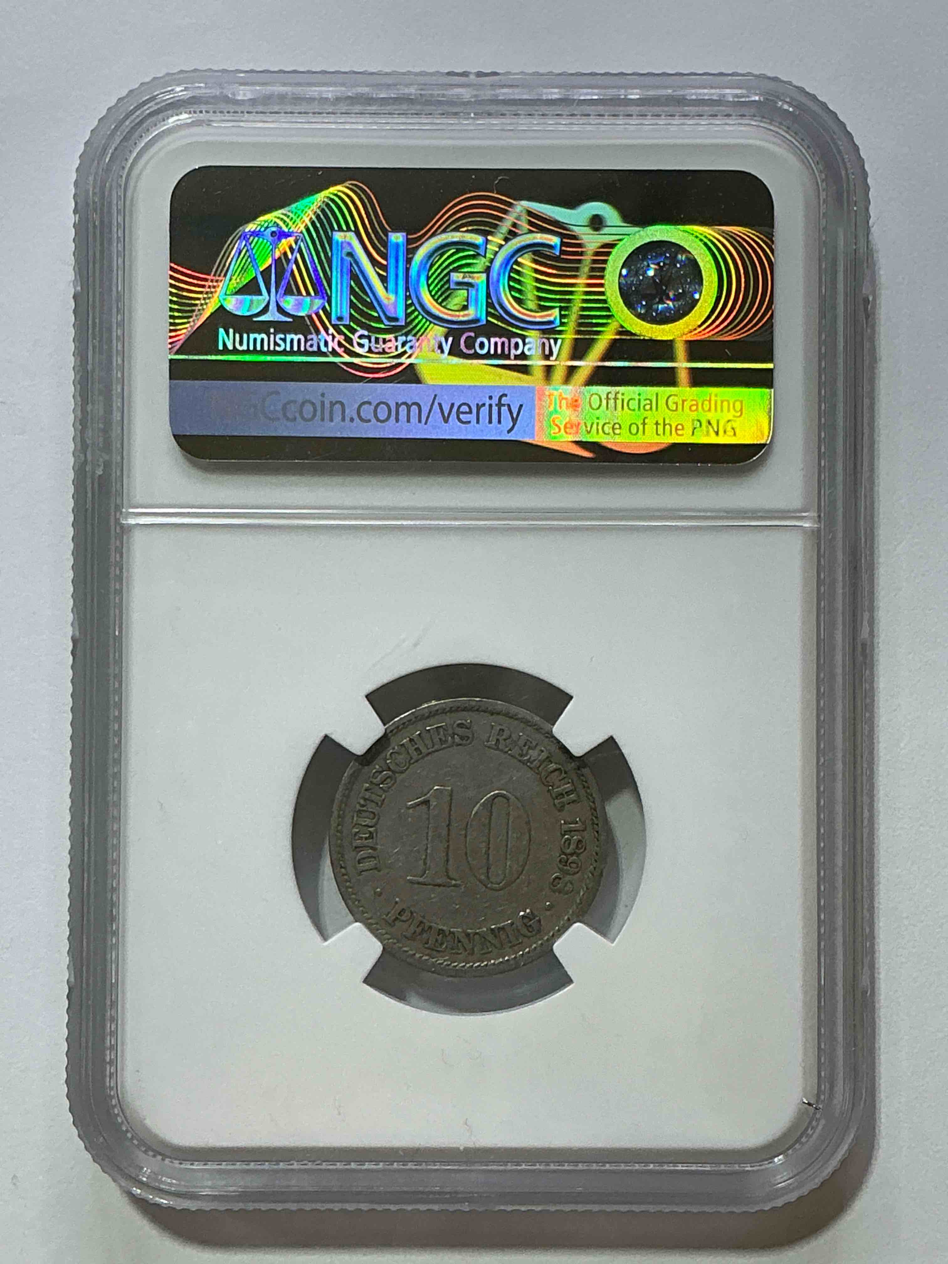 Condition photo showing New/Like New for World War I Encased German 10P Wilhelm II Coin! Piece Of World War I History, Ultra RARE! Genuine German Coin From 1898, Own A Piece Of WWI History!