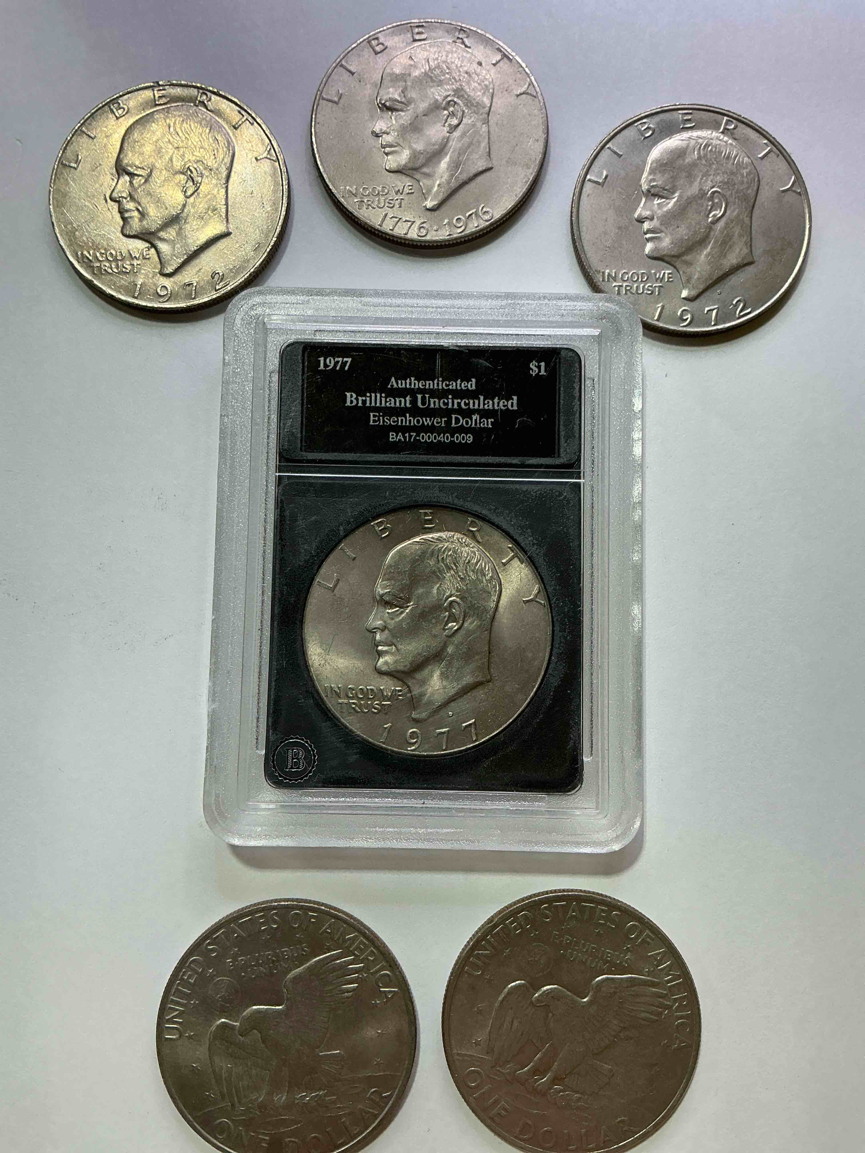 Condition photo showing Good Condition for Gorgeous Eisenhower Dollar Coins! These Striking, Large U.S. Coins Were Minted From 1971-1978. Here Are Gorgeous Examples Of “Ike" Dollars From 1976! These Coins Have Become Immensely Popular With Collectors & Some Have Great Toning!
