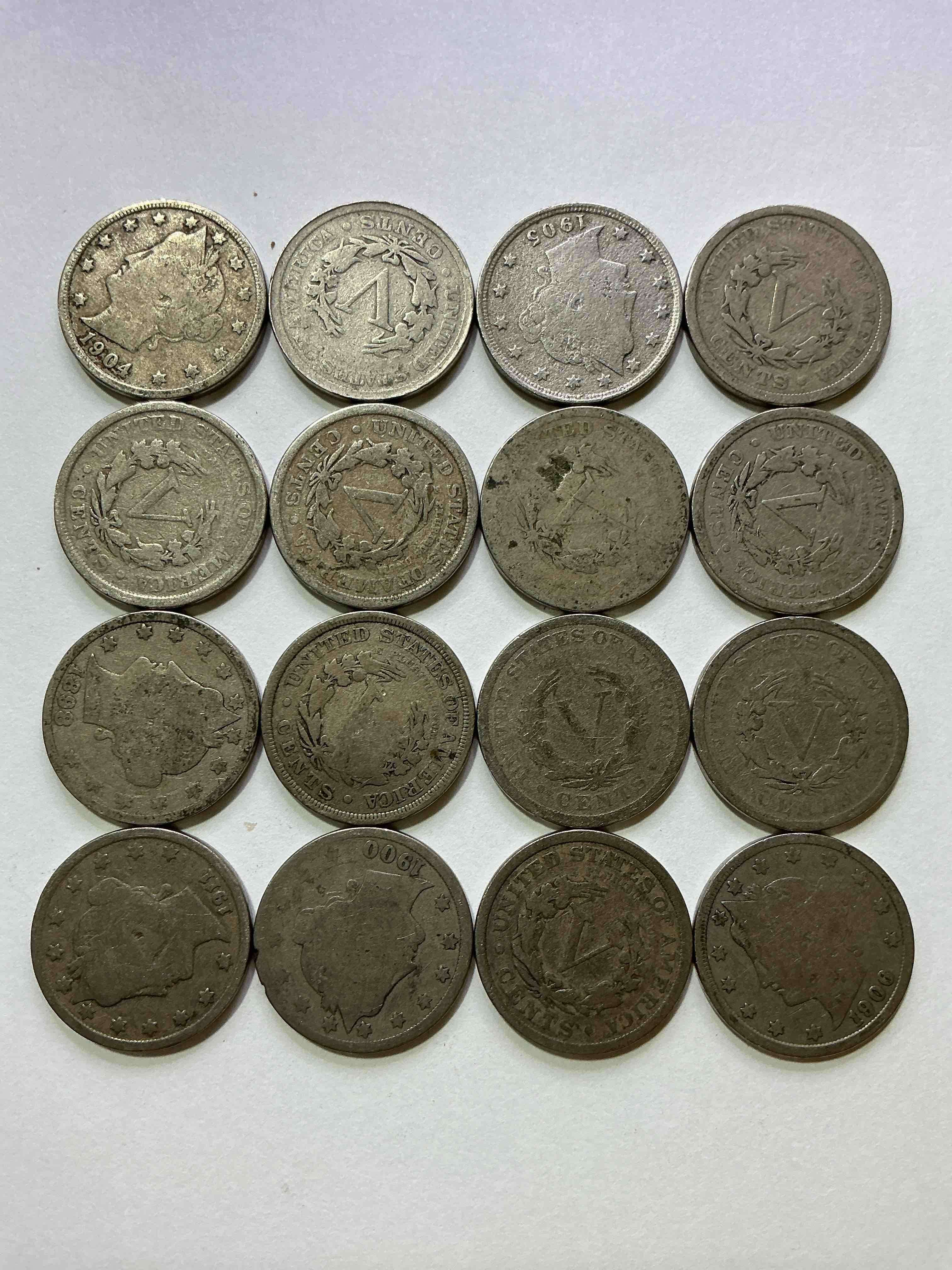 Condition photo showing Good Condition for Antique U.S. V Nickels! Think Of The History These Coins Have Seen!, Liberty Head V Nickels Were Minted Up Until 1913 & Were The Style Of Nickels Before Buffalo Nickels. Own Some Cool Pieces Of History! Rare To See These Coins With The "Date On" In Circulated Condition!