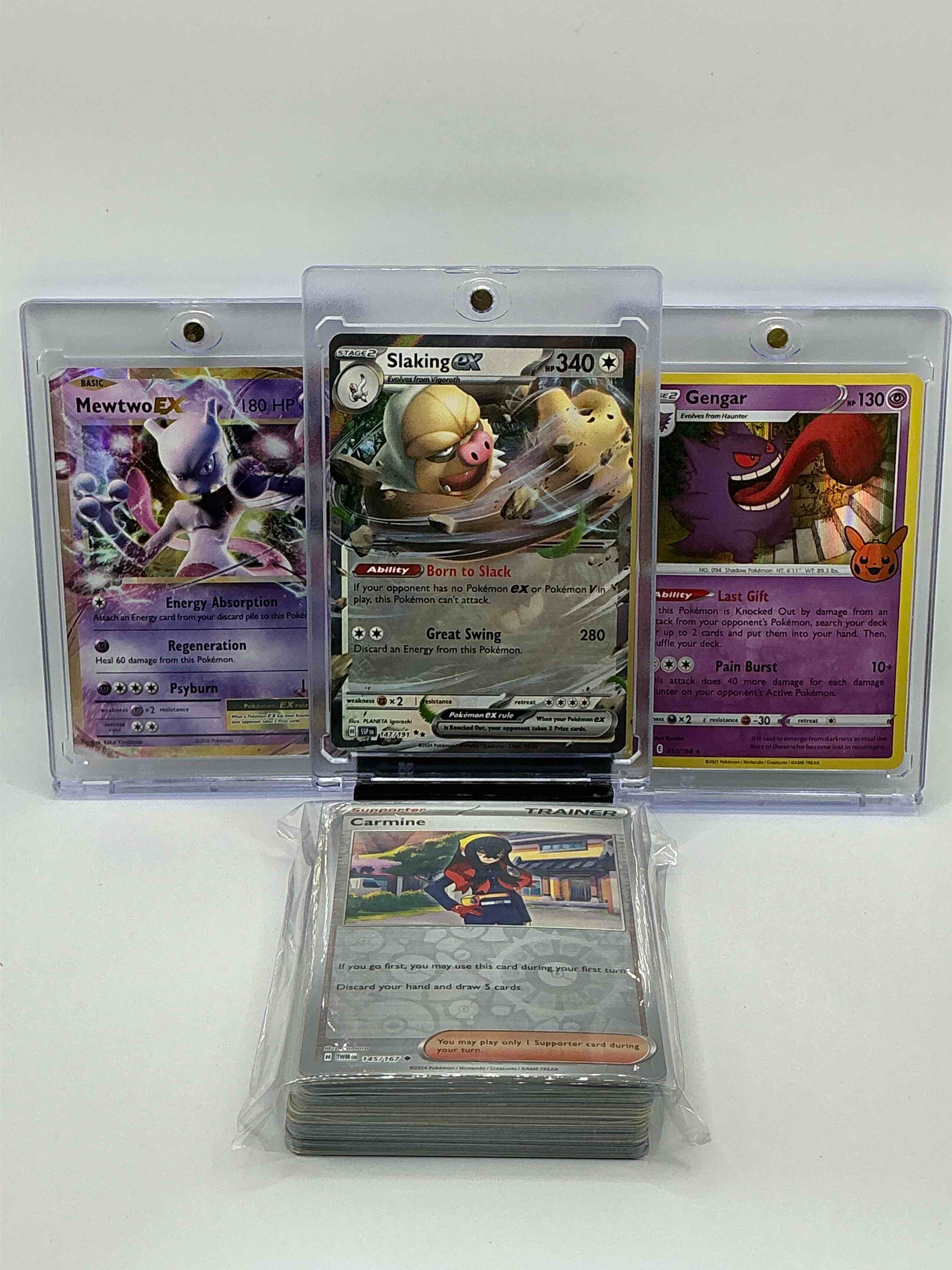 Pokémon Palooza! Silver Shimmer Born To Slack Great Swing Slaking EX, Purple & Gold Blast Energy Absorption Regeneration Psyburn Mewtwo EX, Purple Holographic Last Gift Pain Burst Gengar! Along With 50 Other Pokémon Holos, Heroes, Legends & Commons!