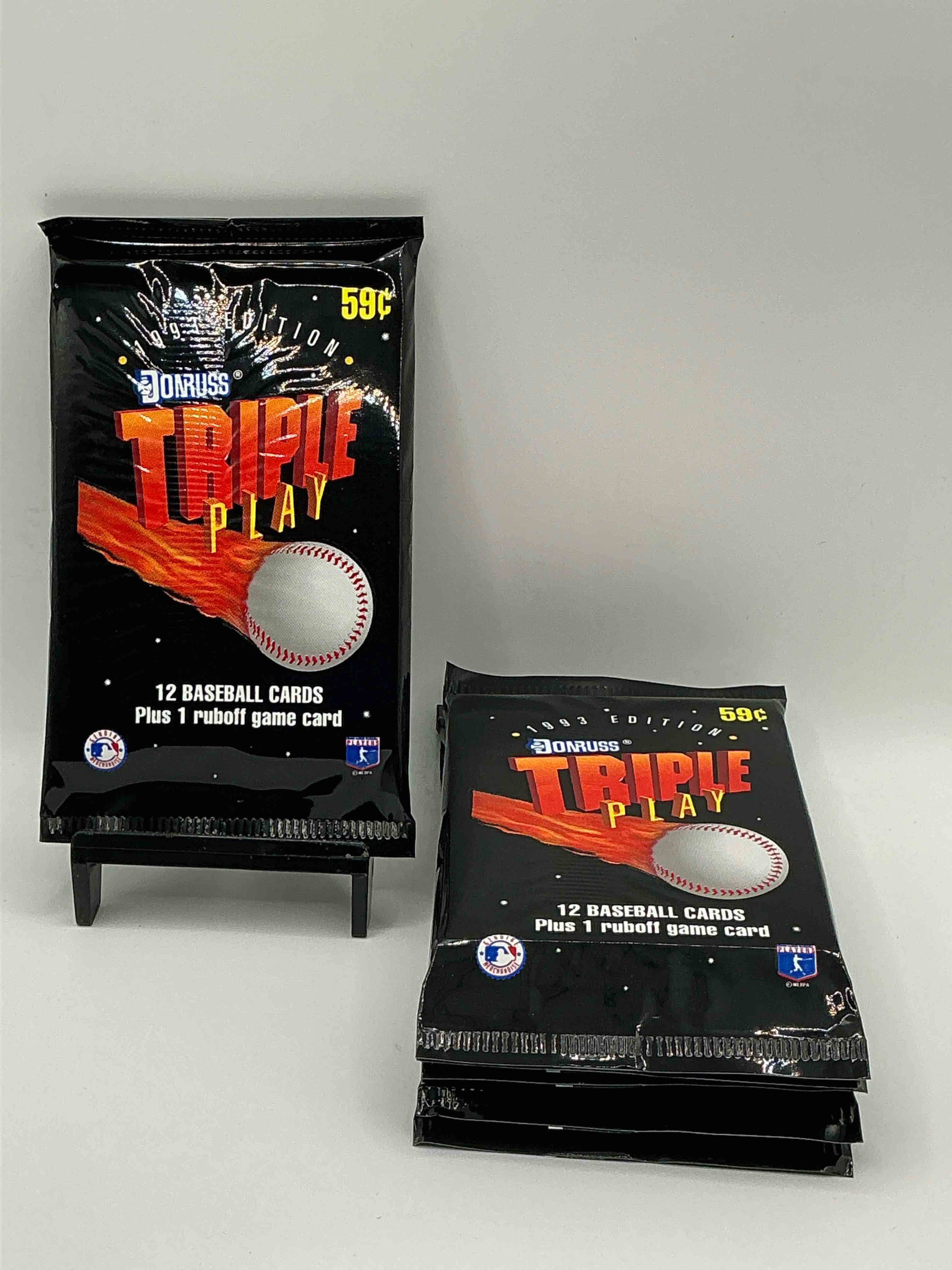 1993 donruss triple play mlb baseball 18 card packs! look for 1 ruboff game cards along with griffey jr, mcgwire, ryan & more! rare packs!