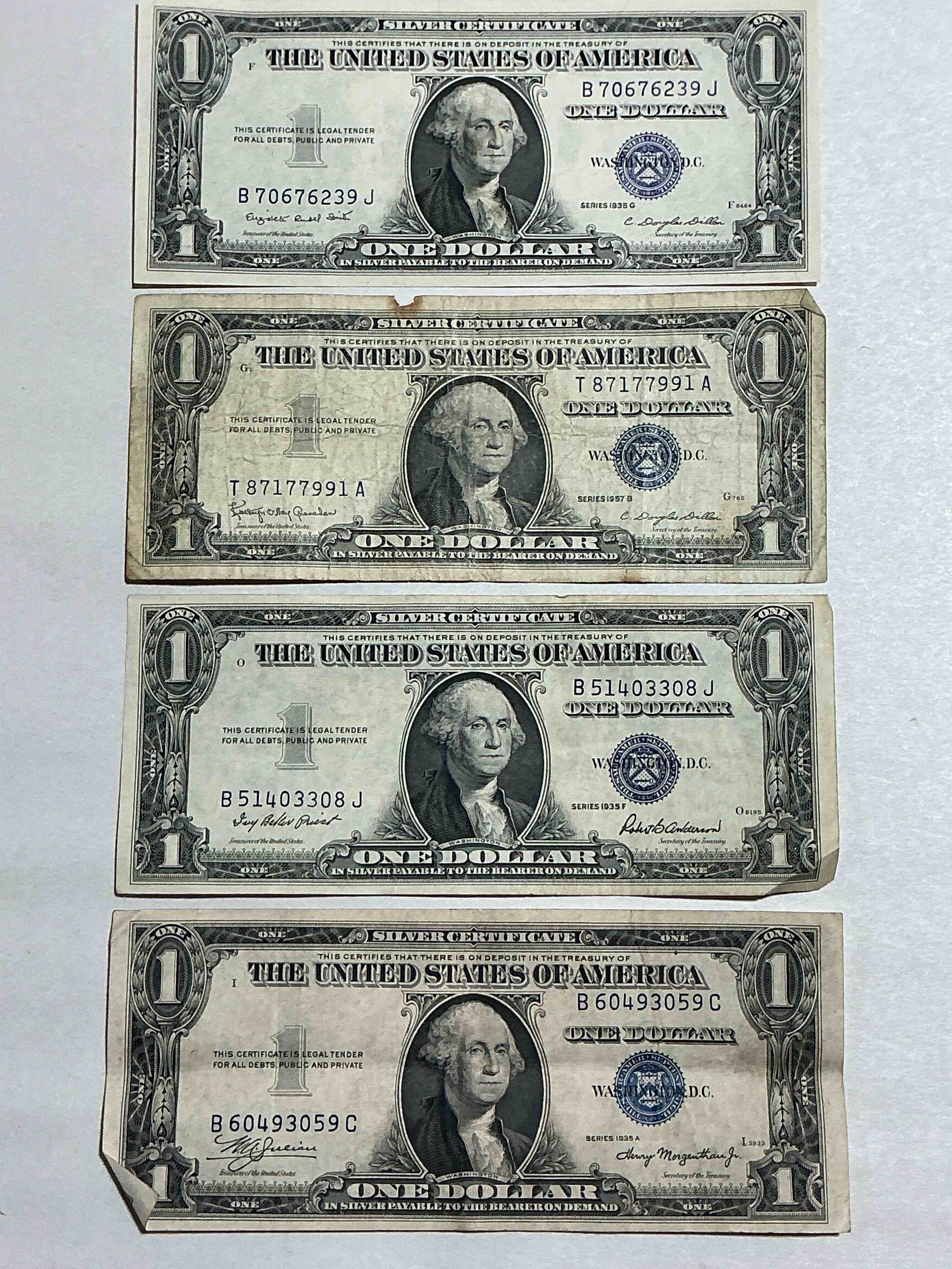 1957 & 1935 Silver Certificates! Did You Know That Prior To 1964 One Dollar U.S. Paper Money Was Actually Redeemable For Silver Dollars?! Wow How Times Have Changed! Silver Certificates Were Produced From 1878 To 1964 & Are Still Considered Legal Tender At Face Value. Here Are Gorgeous, Circulated 1935 & 1957 U.S. One Dollar Silver Certificate, With Highly Collectible "Blue Seal!* Own An Awesome Piece Of History!
