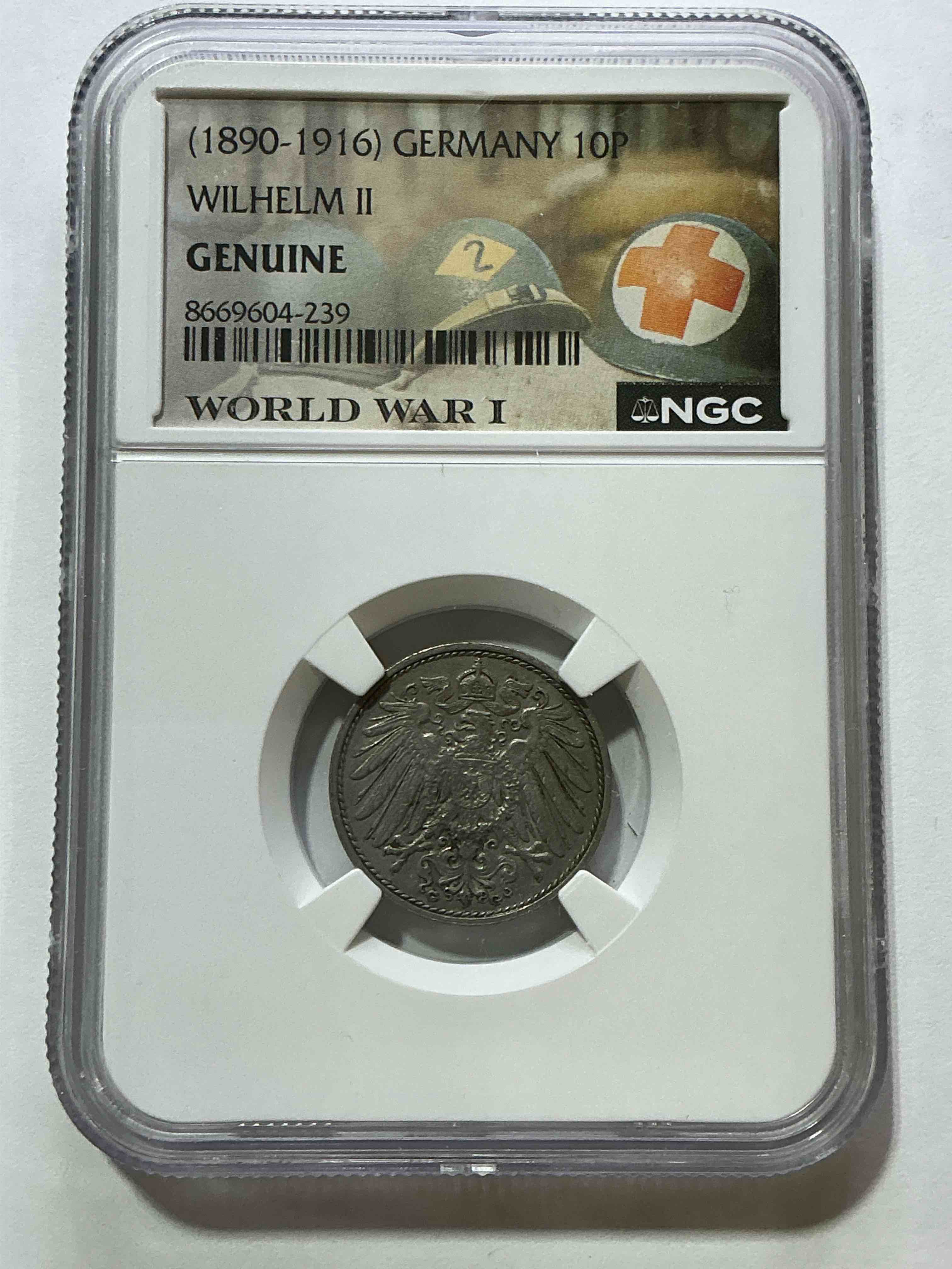 world war i encased german 10p wilhelm ii coin! piece of world war i history, ultra rare! genuine german coin from 1914, own a piece of wwi history!