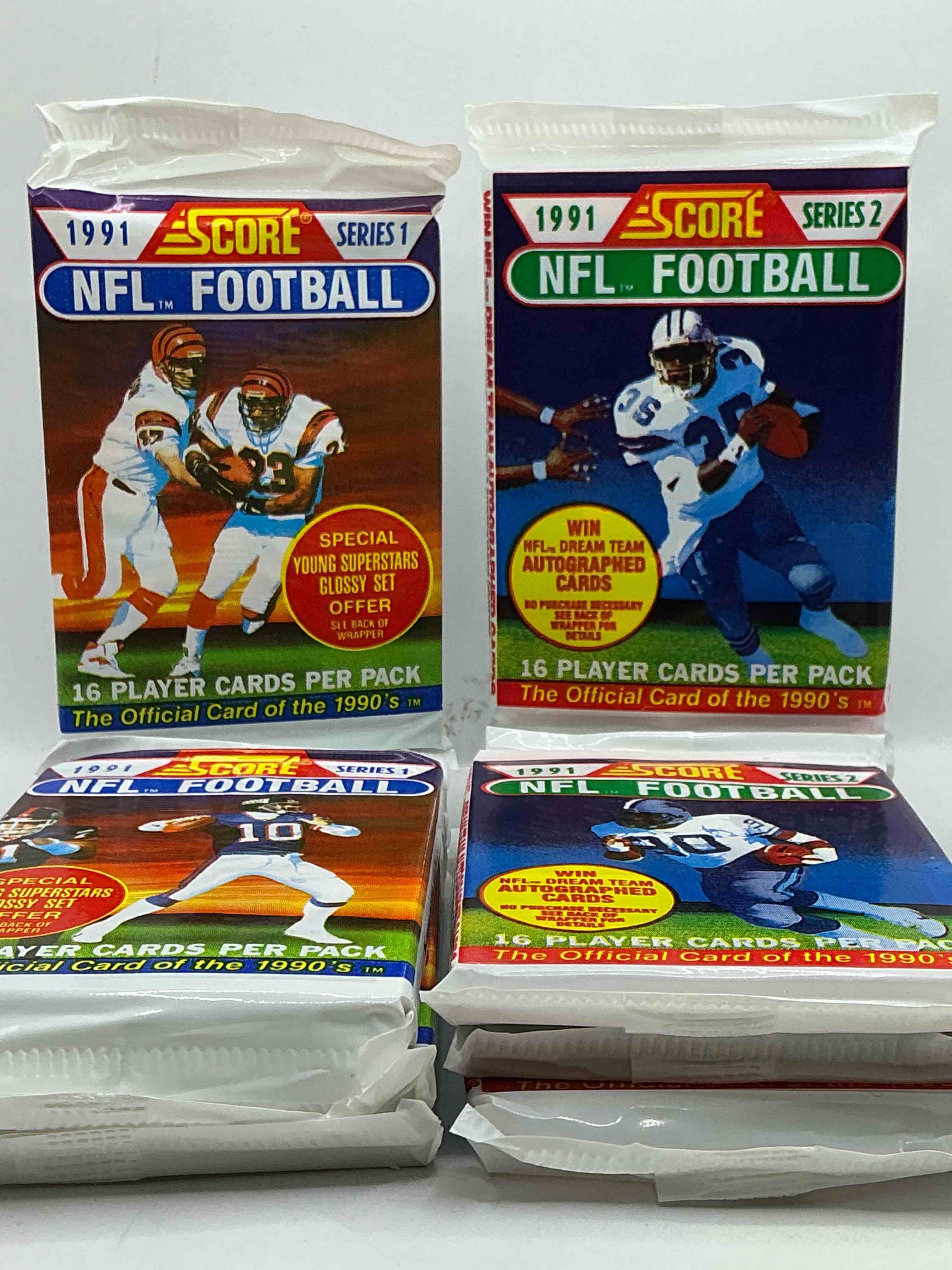 1991 NFL Score Football Sealed Card Pack, Direct From Original Retail Case! These Cards Are Sought After By Collectors For Their Awesome, Nostalgic Look. Search For Brett Favre Rookie, Early Jerry Rice, Early Emmit Smith, Joe Montana & So Much More!