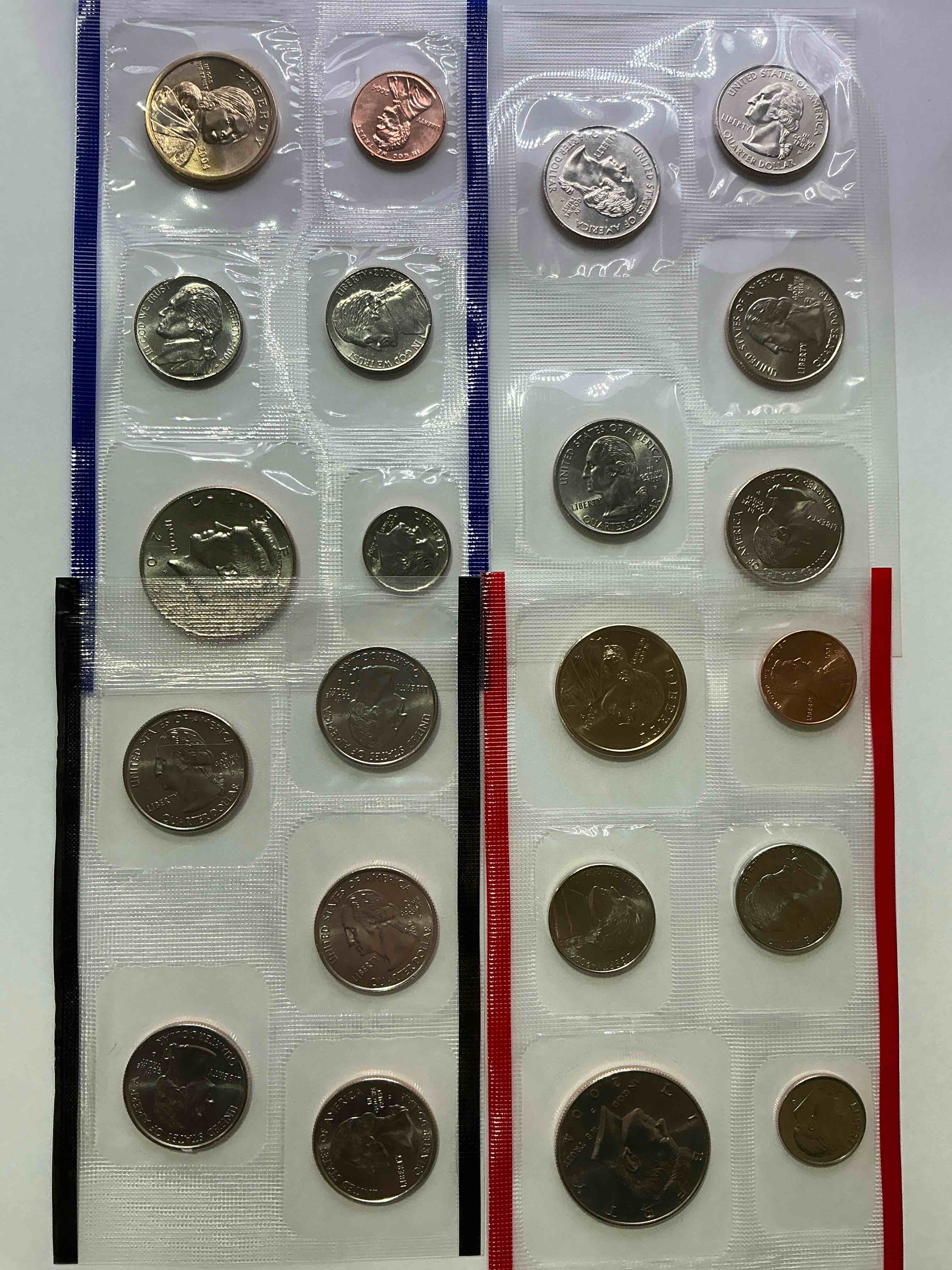 2004 Uncirculated Mint Coins! 22 Coin Mint Coins With State Quarters! Half Dollars, One Dollar Coins, Quarters, Nickels, Dimes & Pennies! 22 Coin Uncirculated Mint Coins! 