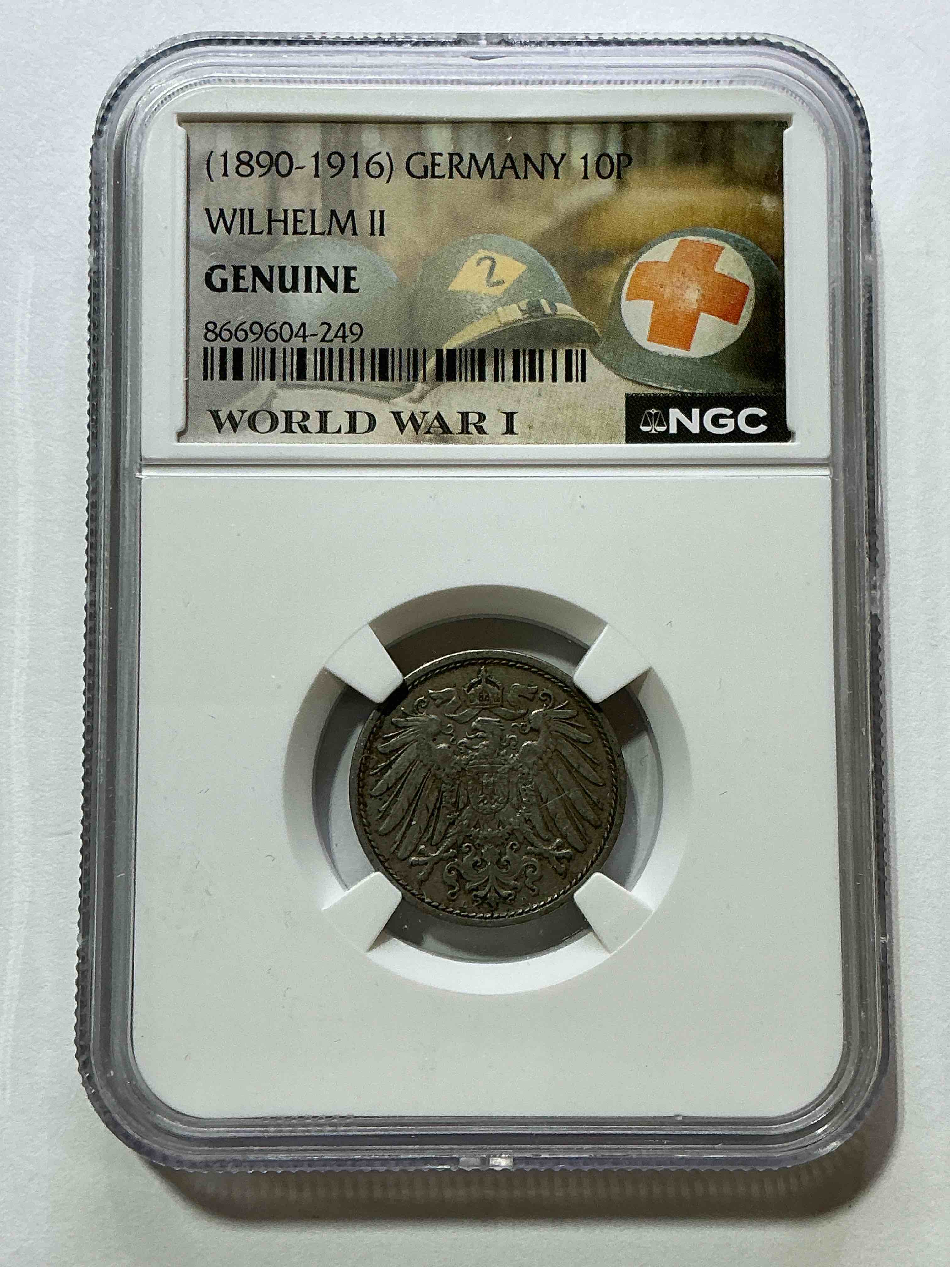 world war i encased german 10p wilhelm ii coin! piece of world war i history, ultra rare! genuine german coin from 1907, own a piece of wwi history!