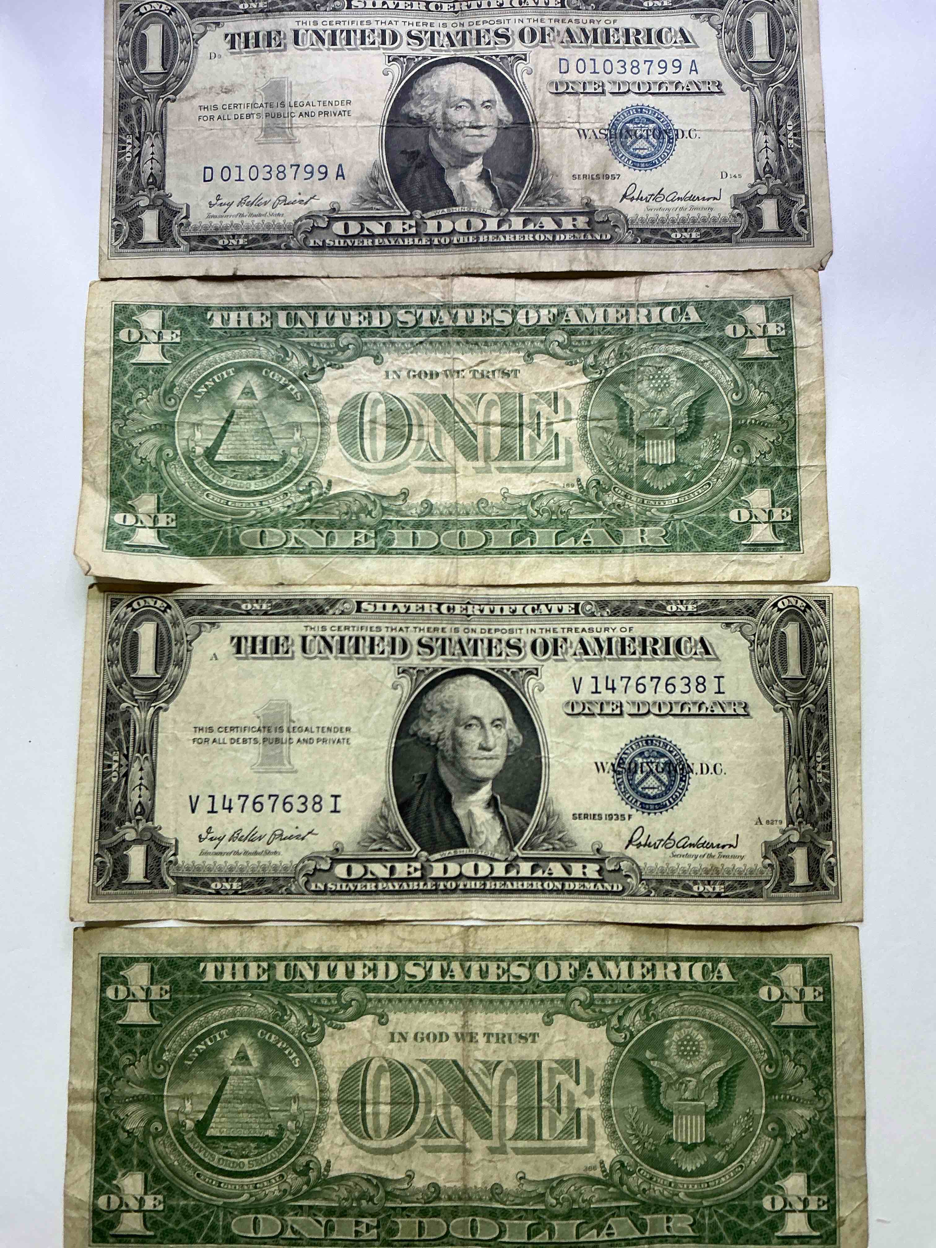 1957 & 1935 series silver certificates! did you know that prior to 1964 one dollar u.s. paper money was actually redeemable for silver dollars?! wow how times have changed! silver certificates were produced from 1878 to 1964 & are still considered legal tender at face value. here are gorgeous, circulated 1957 u.s. one dollar silver certificate, with highly collectible "blue seal!* own an awesome piece of history!