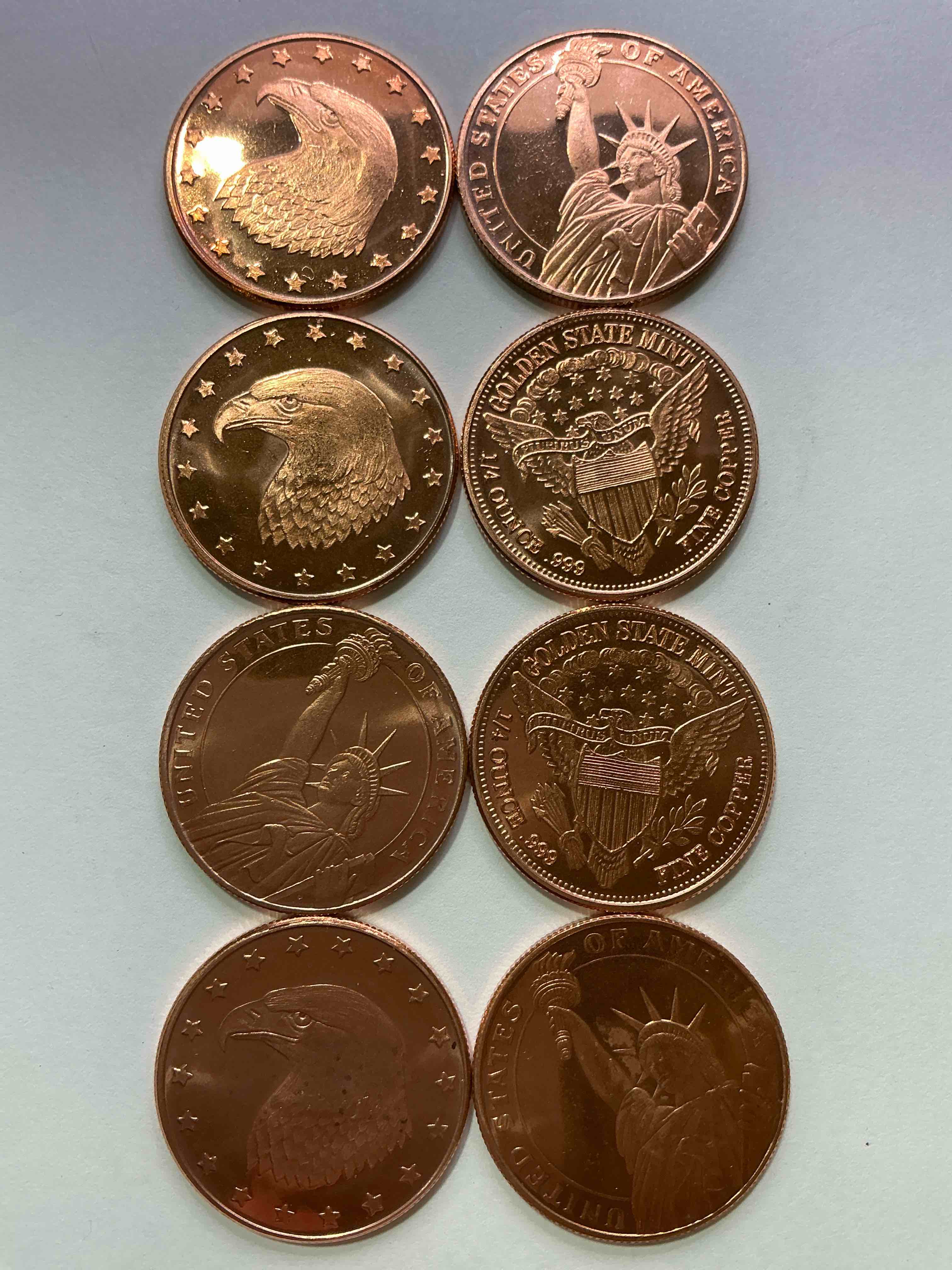 copper commemorative coins! awesome coin collectible made of pure .999 percent copper, all with cool designs! wow!