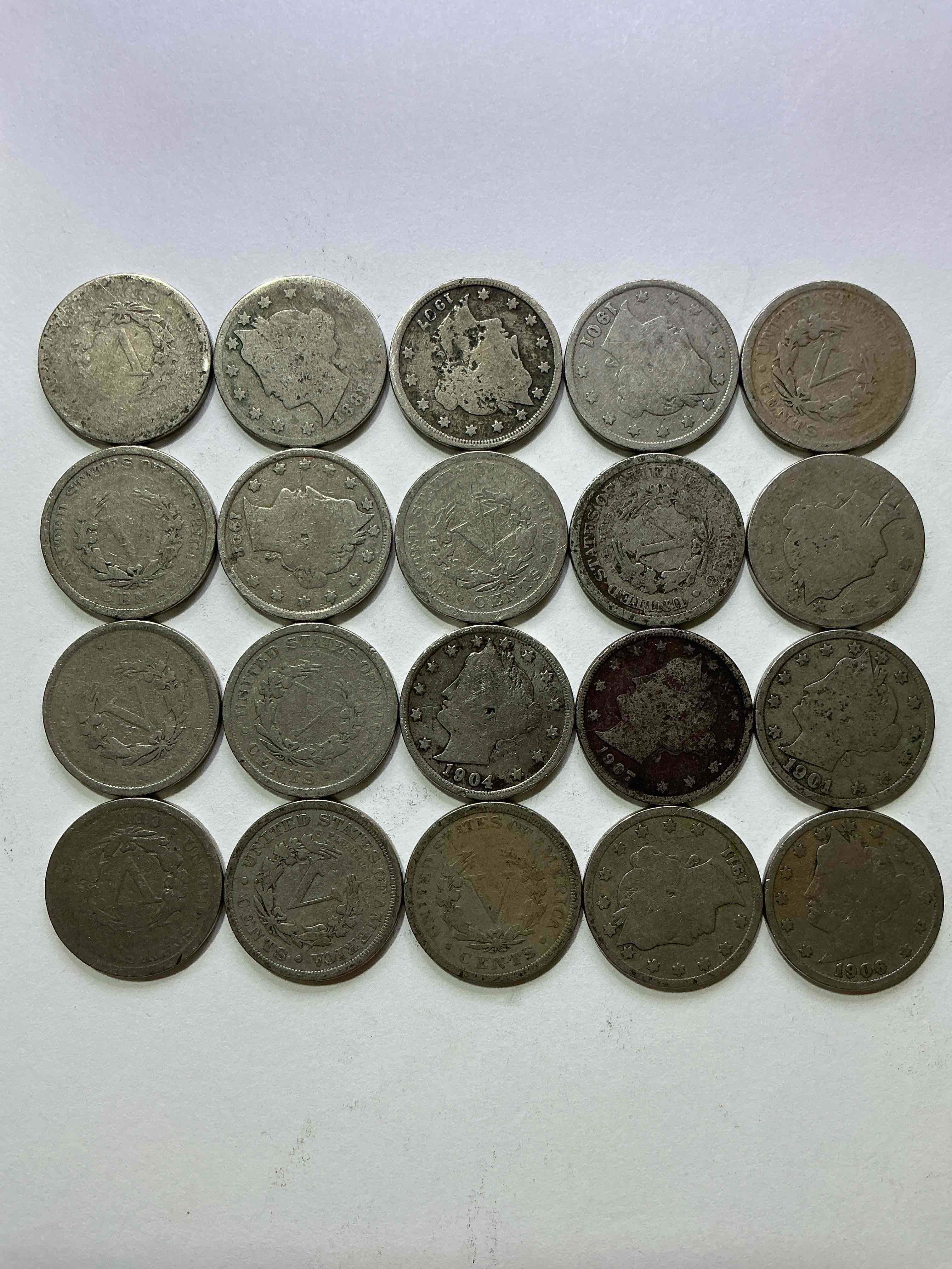 Antique U.S. V Nickels! Think Of The History These Coins Have Seen!, Liberty Head V Nickels Were Minted Up Until 1913 & Were The Style Of Nickels Before Buffalo Nickels. Own Some Cool Pieces Of History! Rare To See These Coins With The "Date On" In Circulated Condition!