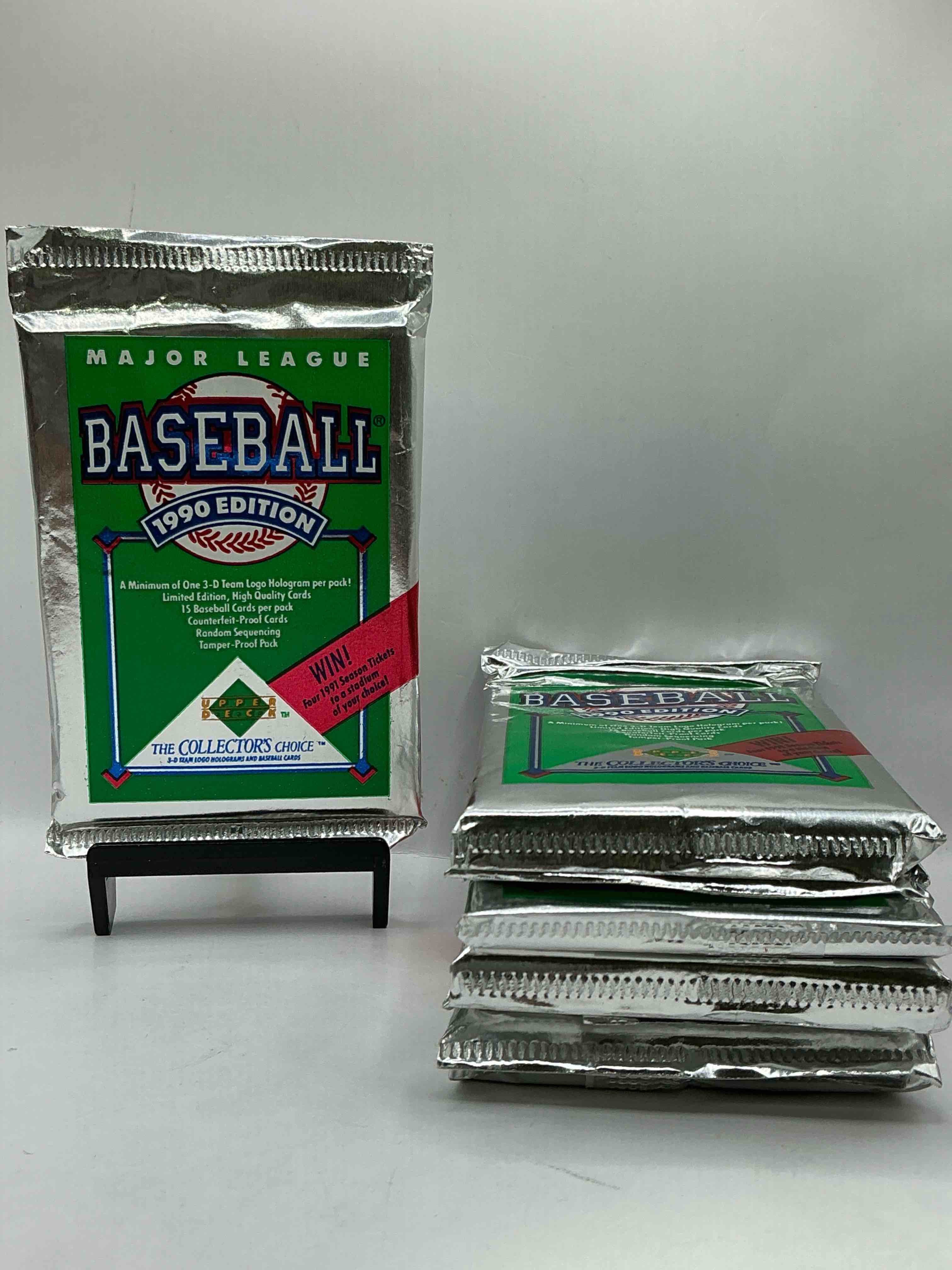 1990 Upper Deck Baseball Unopened Sports Trading Card Packs! Direct From Original Box! Look For Possible Collector's 3D Team Logo Card! As Well As Early Ken Griffey Jr. Cards!