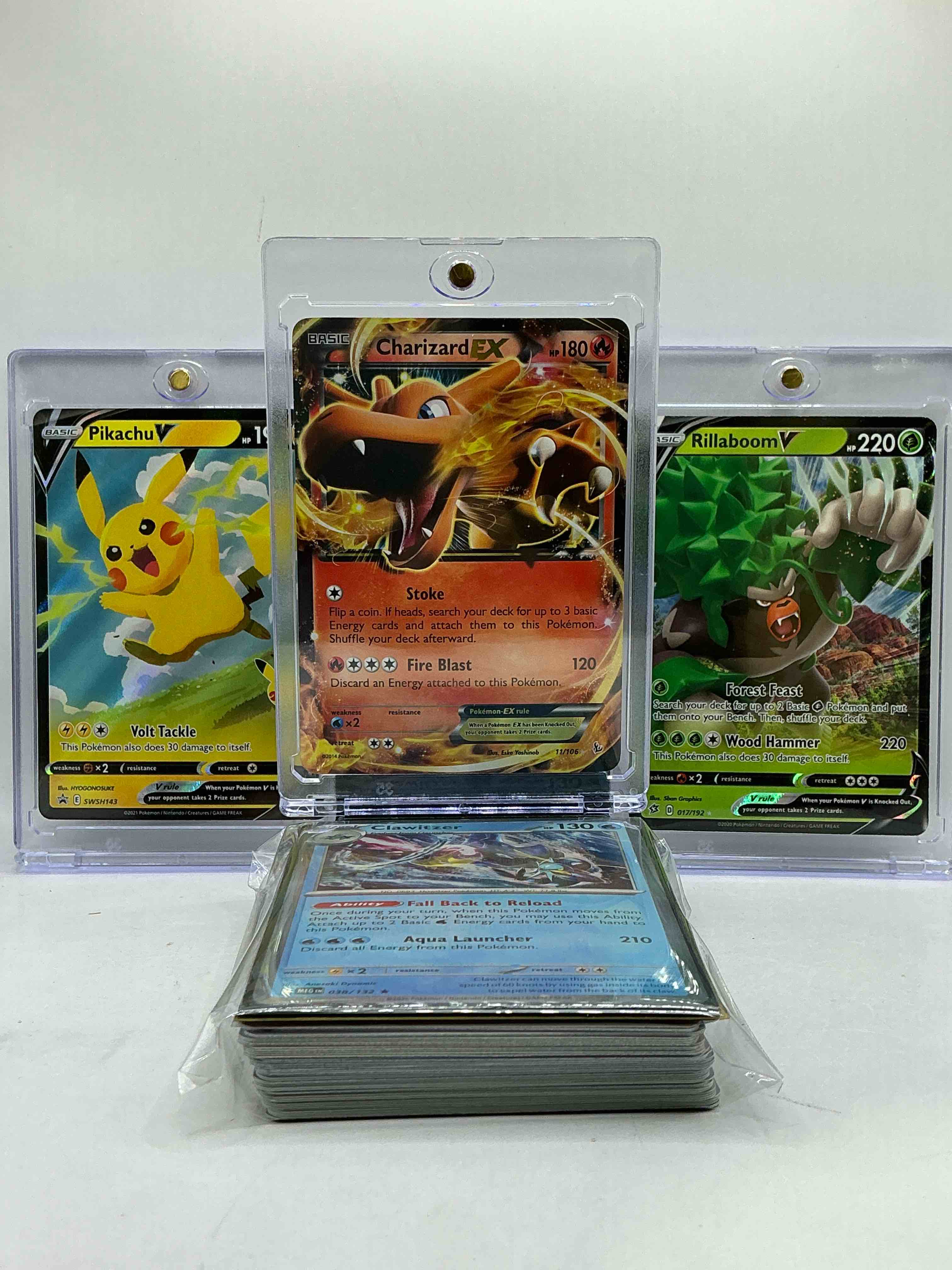 Charizard EX, Pikachu V & Rillaboom V Holos! Insane Pokémon Palooza! This 50 Card Lot Includes Commons, Holos, Legends, Heroes & More! Awesome 50 Card Pokémon! Crazy Card Combo!