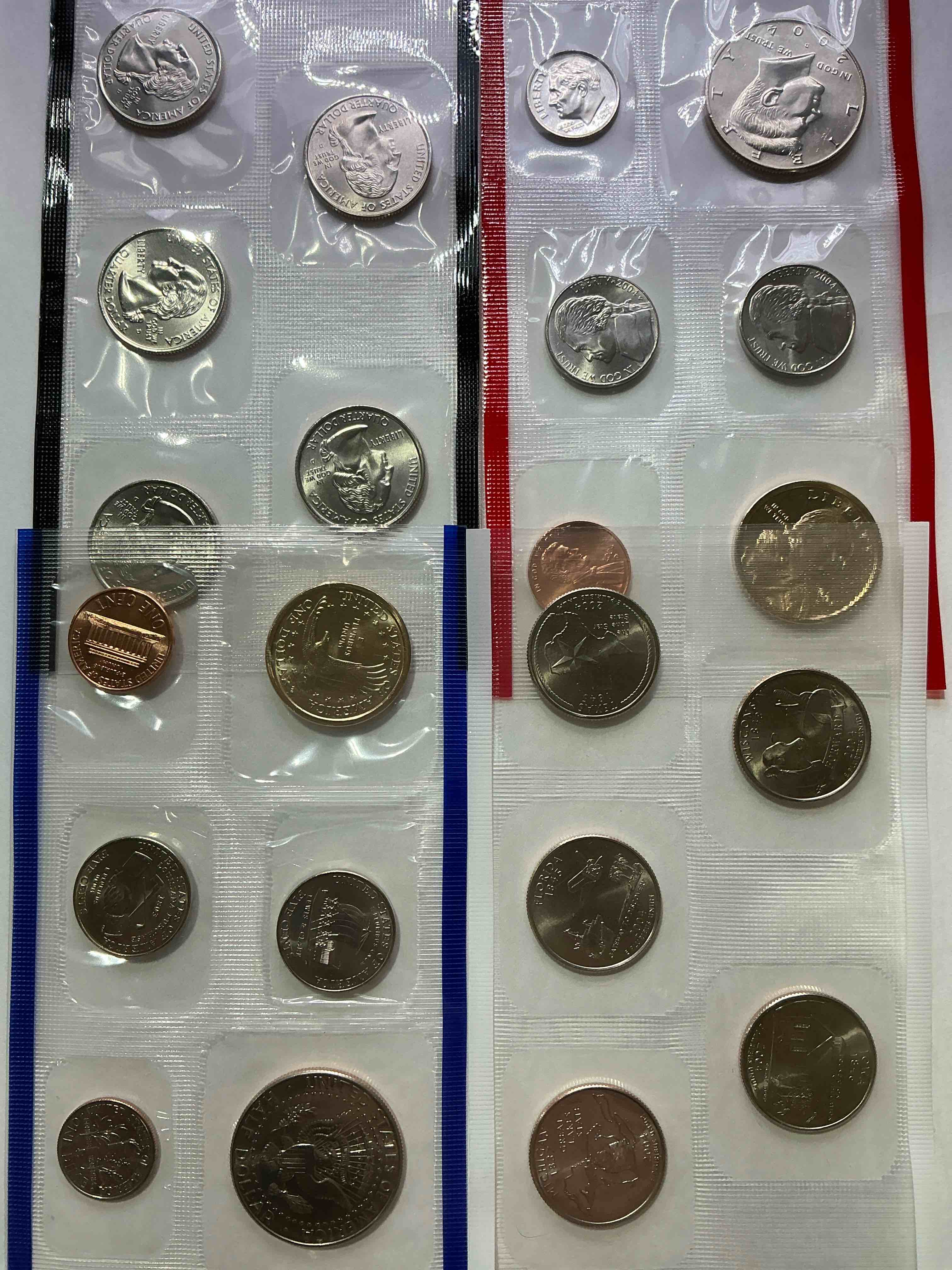 2004 uncirculated mint coins! 22 coin mint coins with state quarters! half dollars, one dollar coins, quarters, nickels, dimes & pennies! 22 coin uncirculated mint coins! 