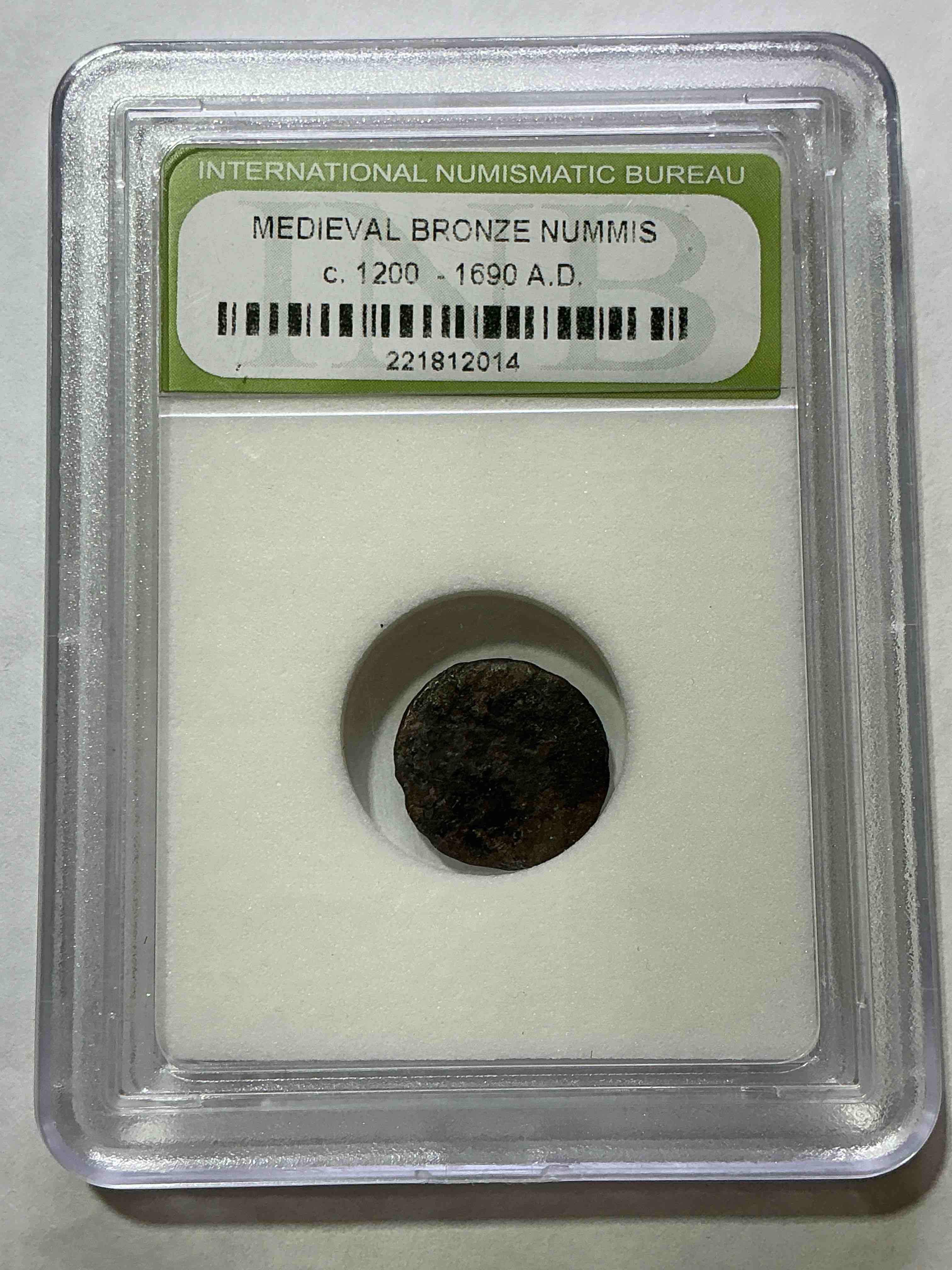 medieval bronze nummis bit, from ad 1200-1690 encased in inb case! ultra rare piece of coin history!  