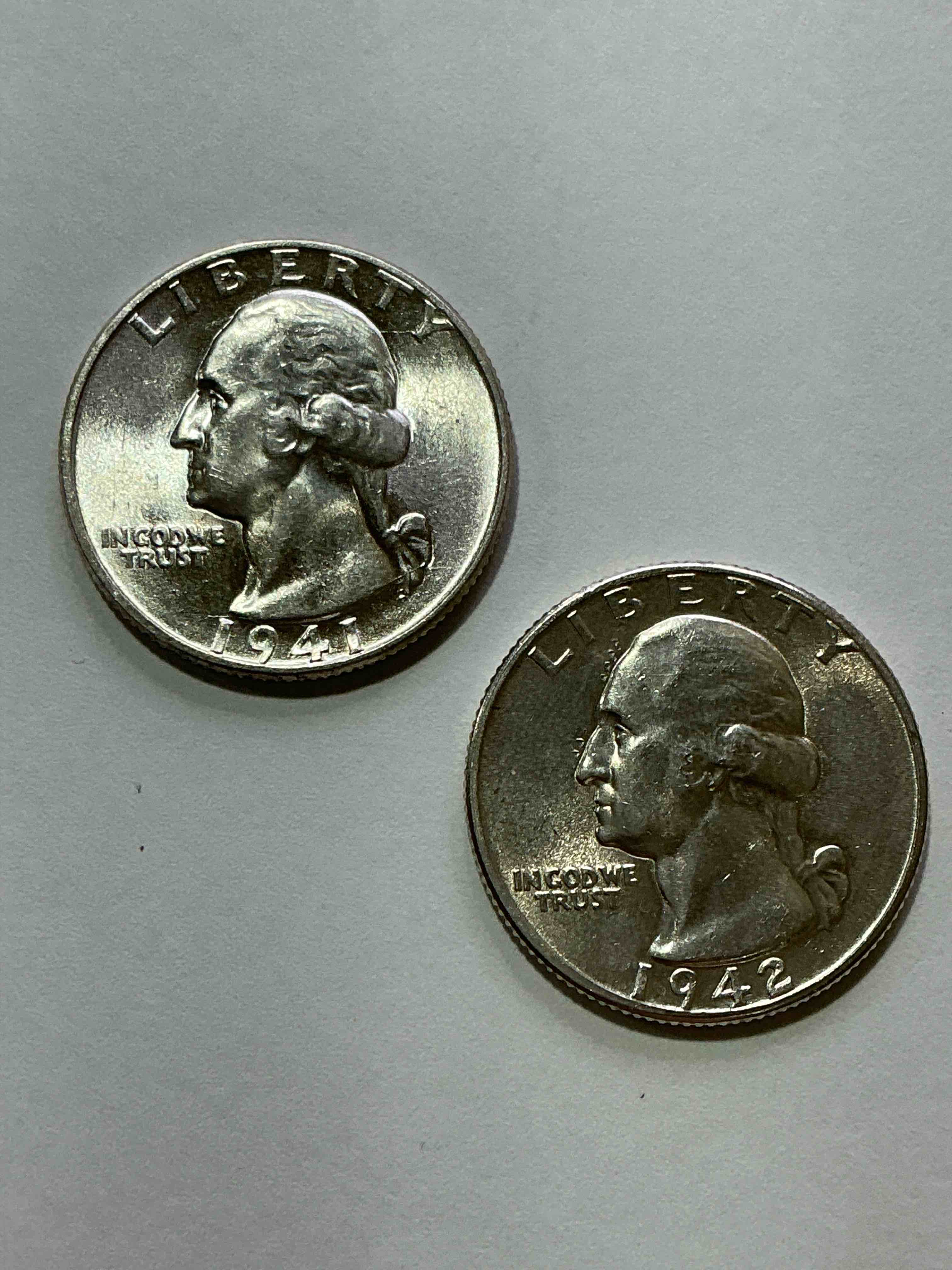 George Washington Brilliant Uncirculated World War II Silver! Pre 1965 U.S. Quarter Dollar Coins Were Actually Silver, Here Are Great Examples Of Awesome, Pristine George Washington Silver Quarters, Stunning & Circulated! Rare Mints! Great For Investing In Precious Metals! These Coins Were Minted At 90% Silver and 10% Copper, Giving Them A Net Weight Of .18084 Ounces Of Pure Silver Per Coin! Very Hard To Find, Stunning! Invest In Fine U.S. Silver!
